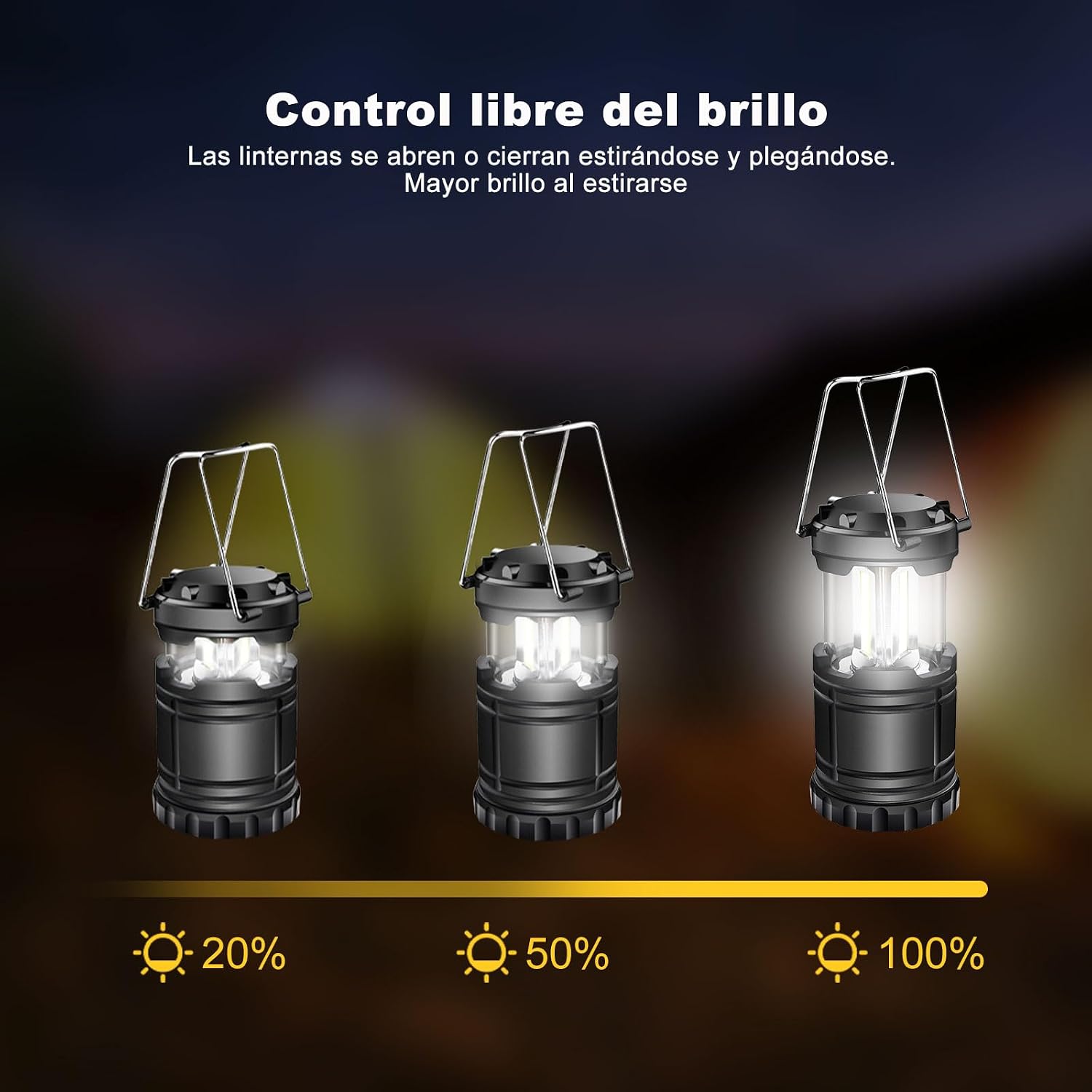 Thumbnail 2 de ILEEDear paquete de 2 linternas LED plegables para camping y emergencias (negro)