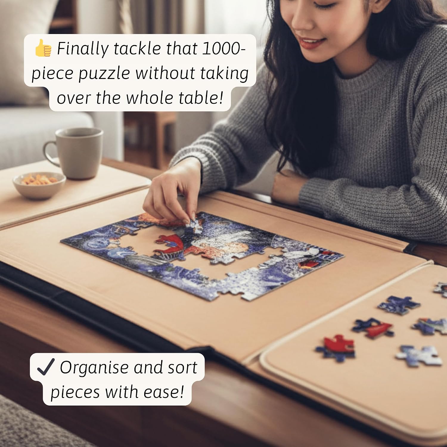 Thumbnail 3 de Jaques of London Premium Jigsaw Board for 1000 Pieces – Portable, Felt-Lined Puzzle Storage