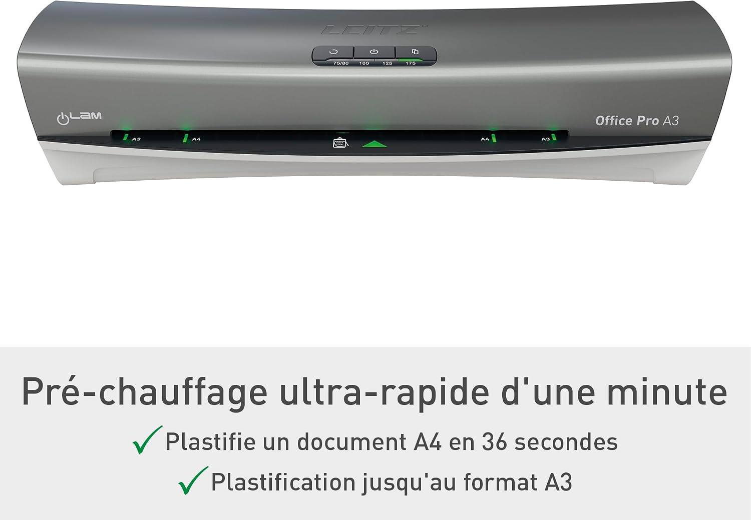 Detalle de Plastifieuse Leitz iLAM Office Pro A3 – Préchauffage rapide et guidage LED