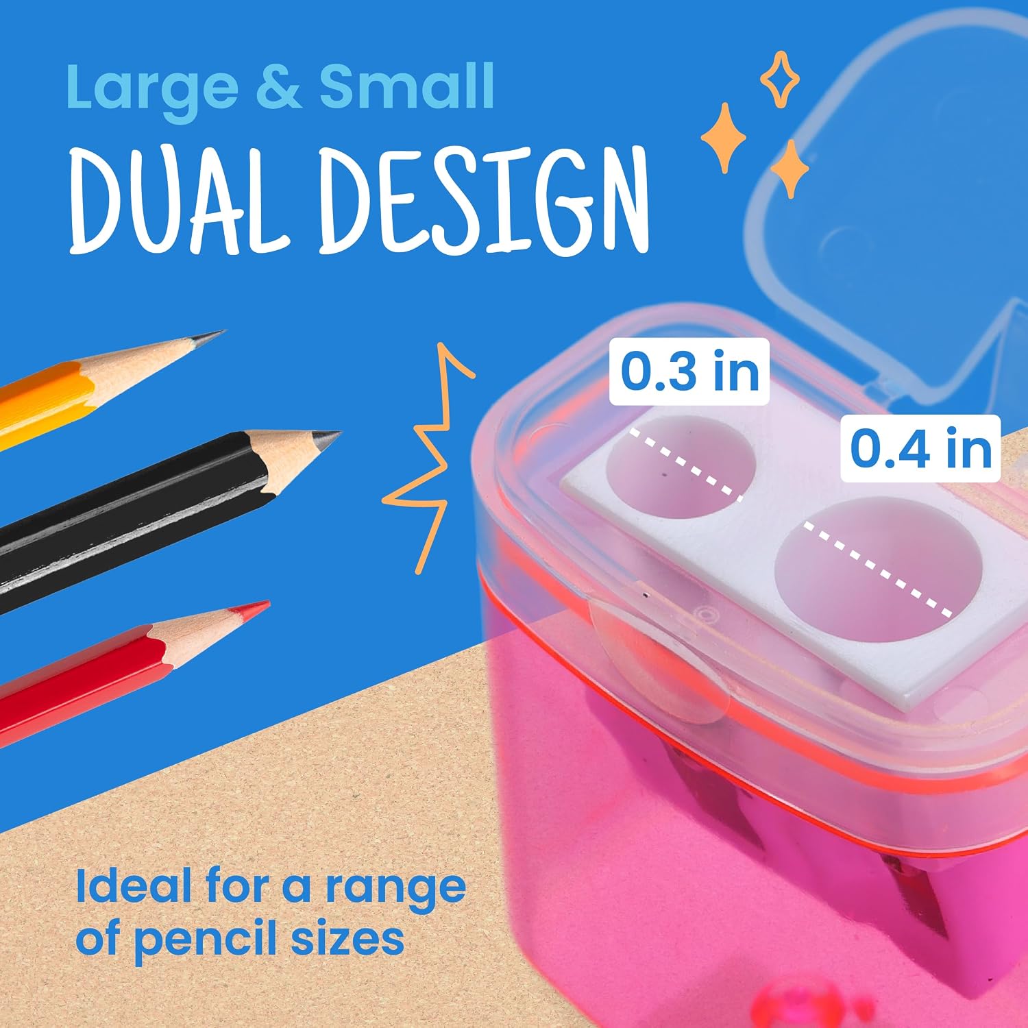 Thumbnail 3 de Craftzilla SHA01 Manual Pencil Sharpeners, Dual-Hole, 100-Pack, 5 Colors