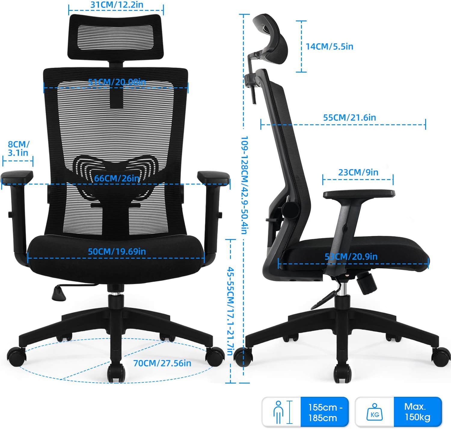 Detalle de Daccormax Chaise Bureau Ergonomique 150 Kg