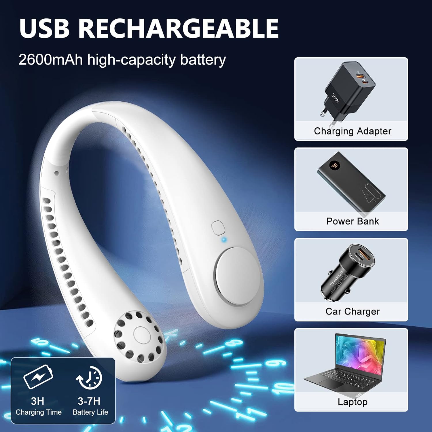 Thumbnail 4 de Portable Neck Fan with 360° Bladeless Airflow, USB Rechargeable – 3 Speeds