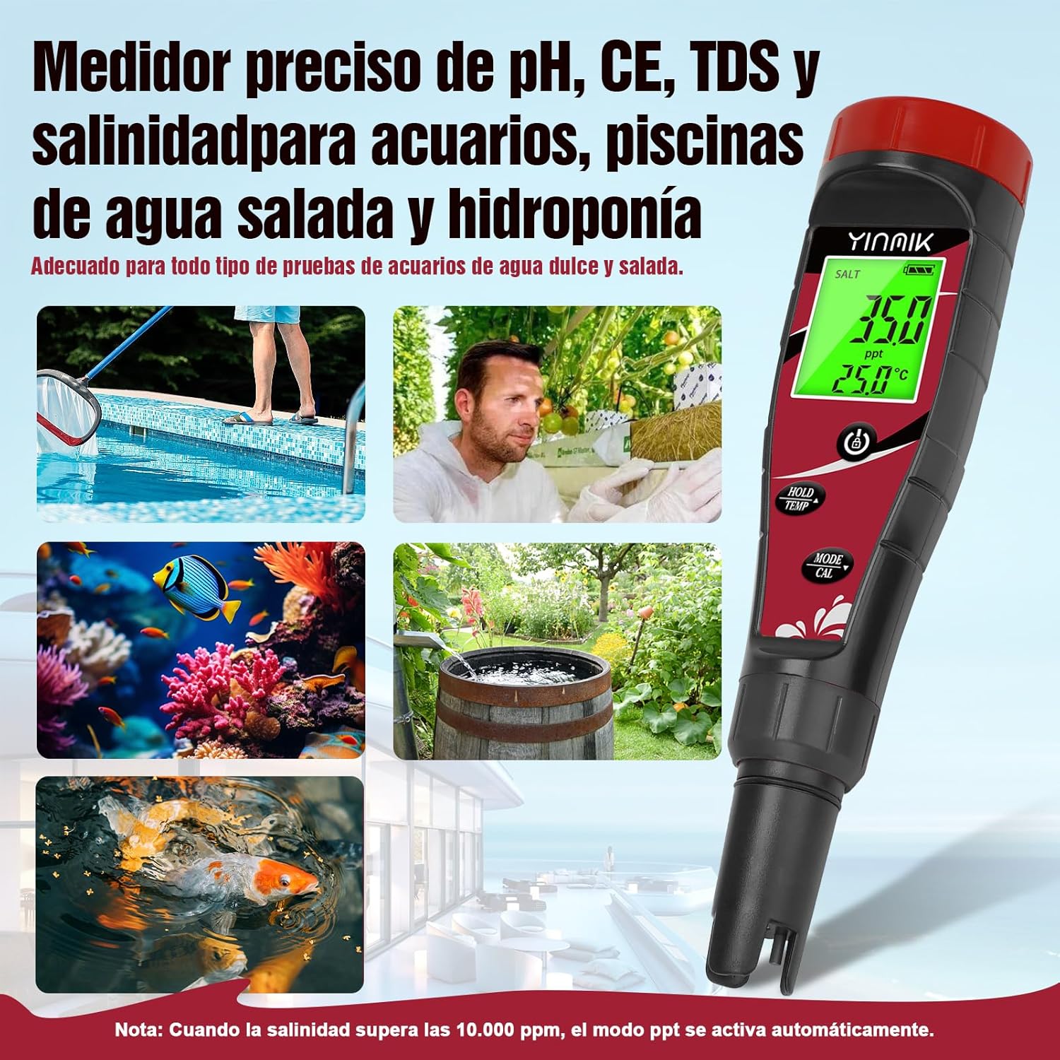 Detalle 2 de YINMIK Medidor 7 en 1 pH y cloro 0,1 ppm