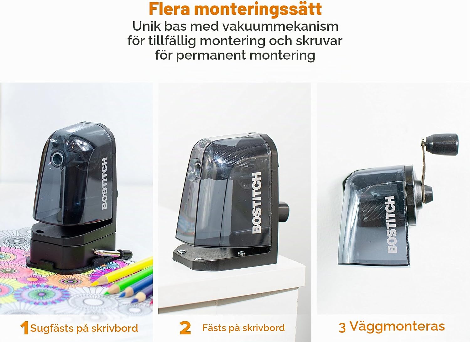 Thumbnail 2 de Bostitch MPS2-BLK manuell pennvässare med vakuum- eller skruvmontering, svart