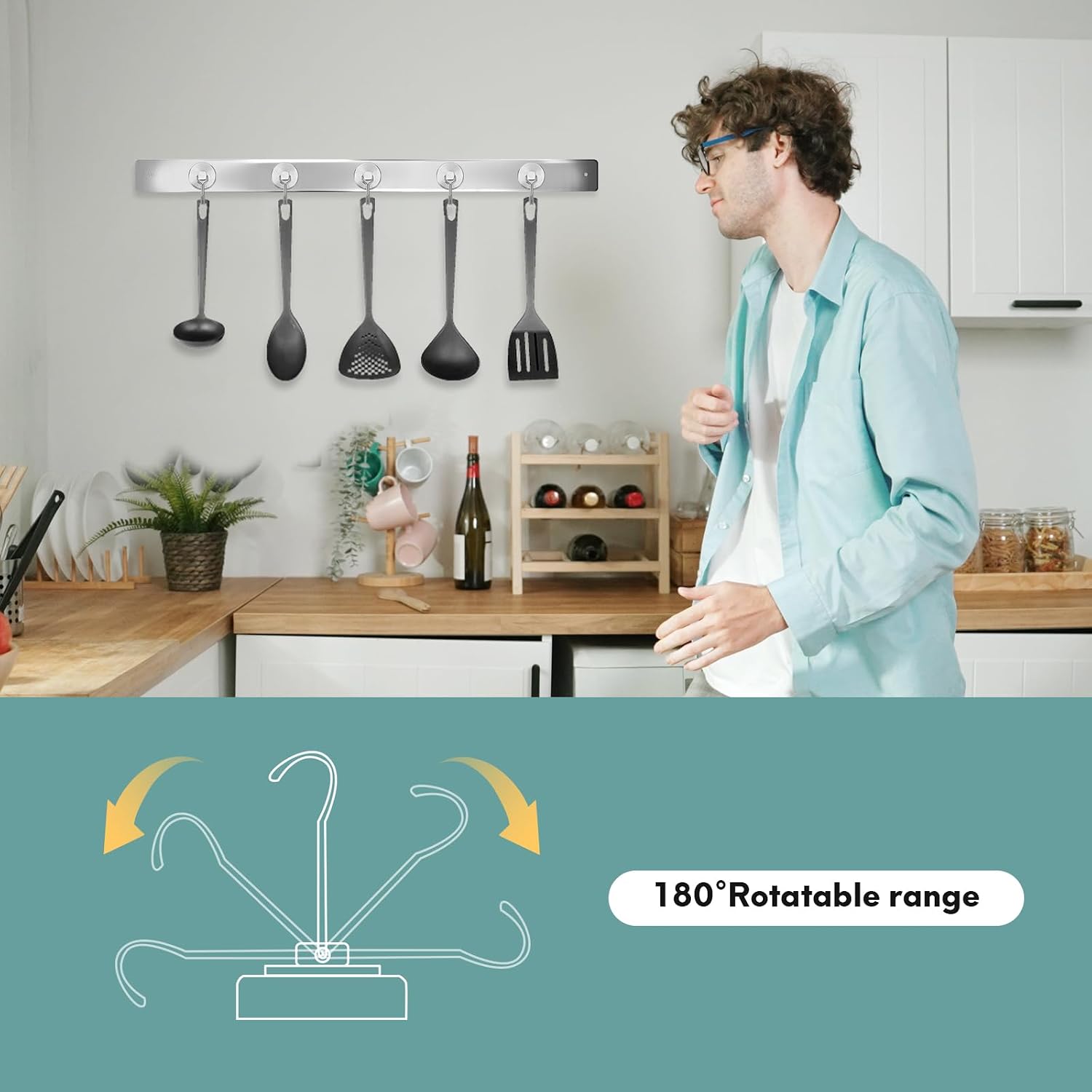 Detalle de Neosmuk Swing Magnethaken Silber (40 kg) – extra starker magnetischer Haken für Werkstatt, Wohnmobil & Spind-Organizer