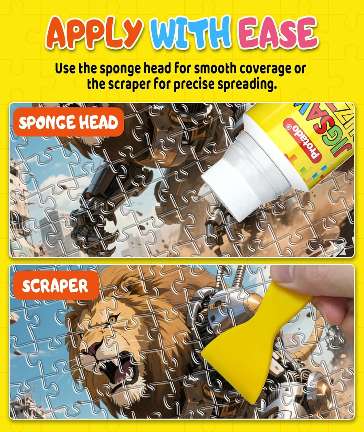 Detalle de Protado Jigsaw Puzzle Glue (with sponge head & applicator) – Clear, non-toxic, quick-dry sealer for 1000/3000/5000-piece puzzles, 200ml