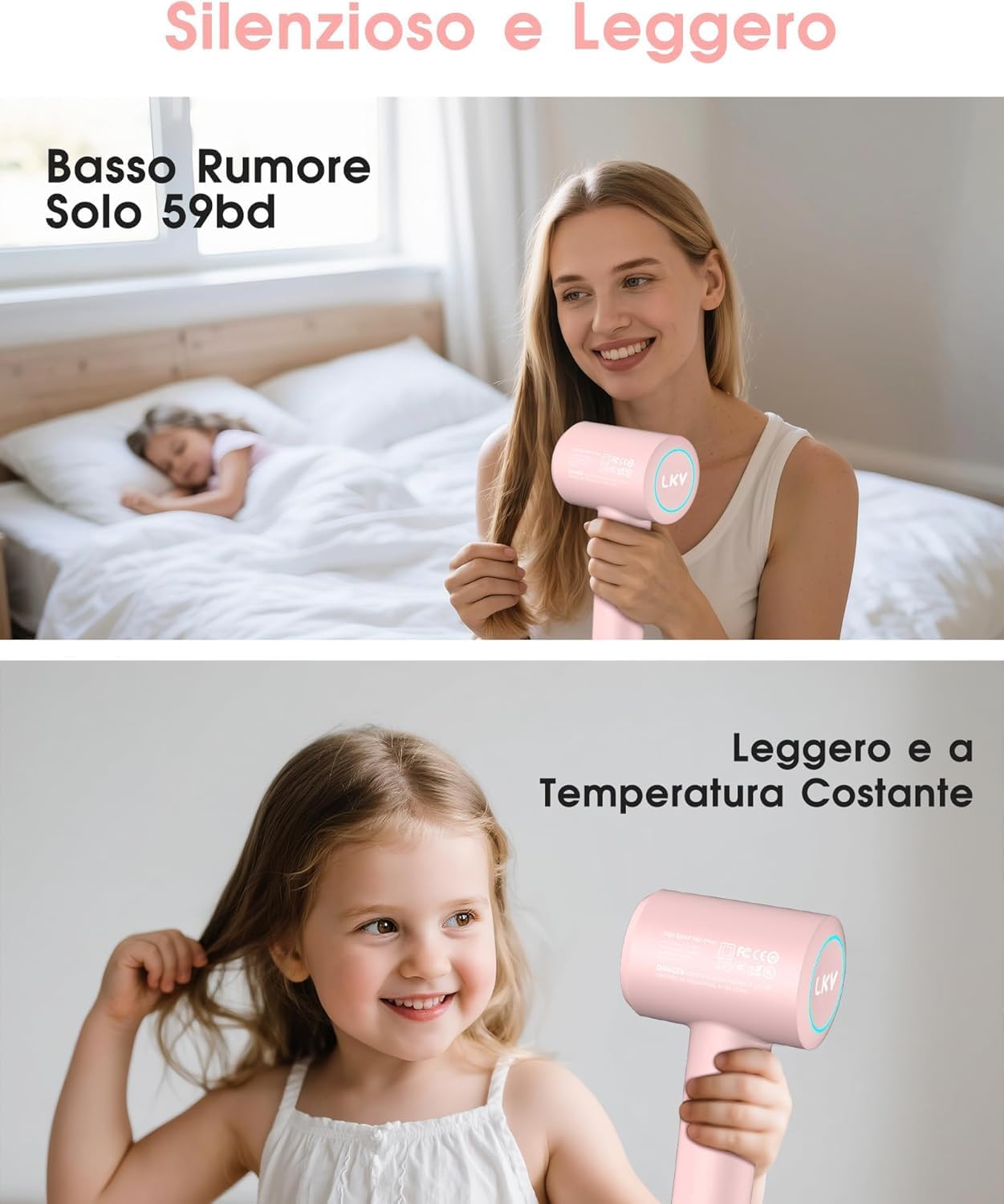 Detalle 2 de LKV Asciugacapelli Phon Capelli Ionico Professionale Rosa – Asciugatura rapida e styling delicato