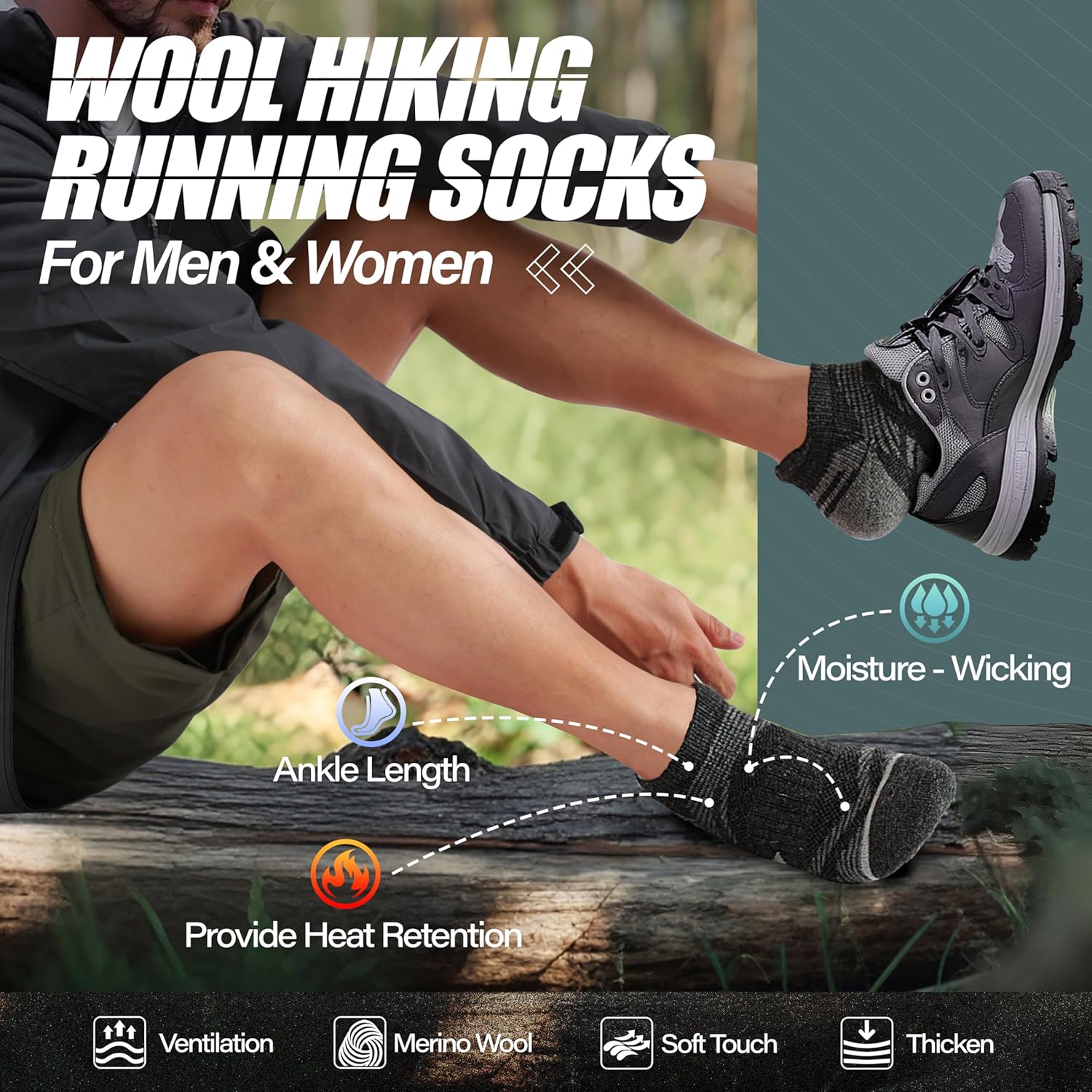 Thumbnail 1 de ANTSANG Merino Wool Ankle Hiking Socks, 6 Pairs