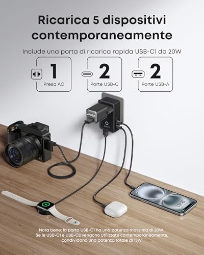 Detalle de Anker Nano adattatore universale da viaggio USB 5 porte (20W) – 5-in-1