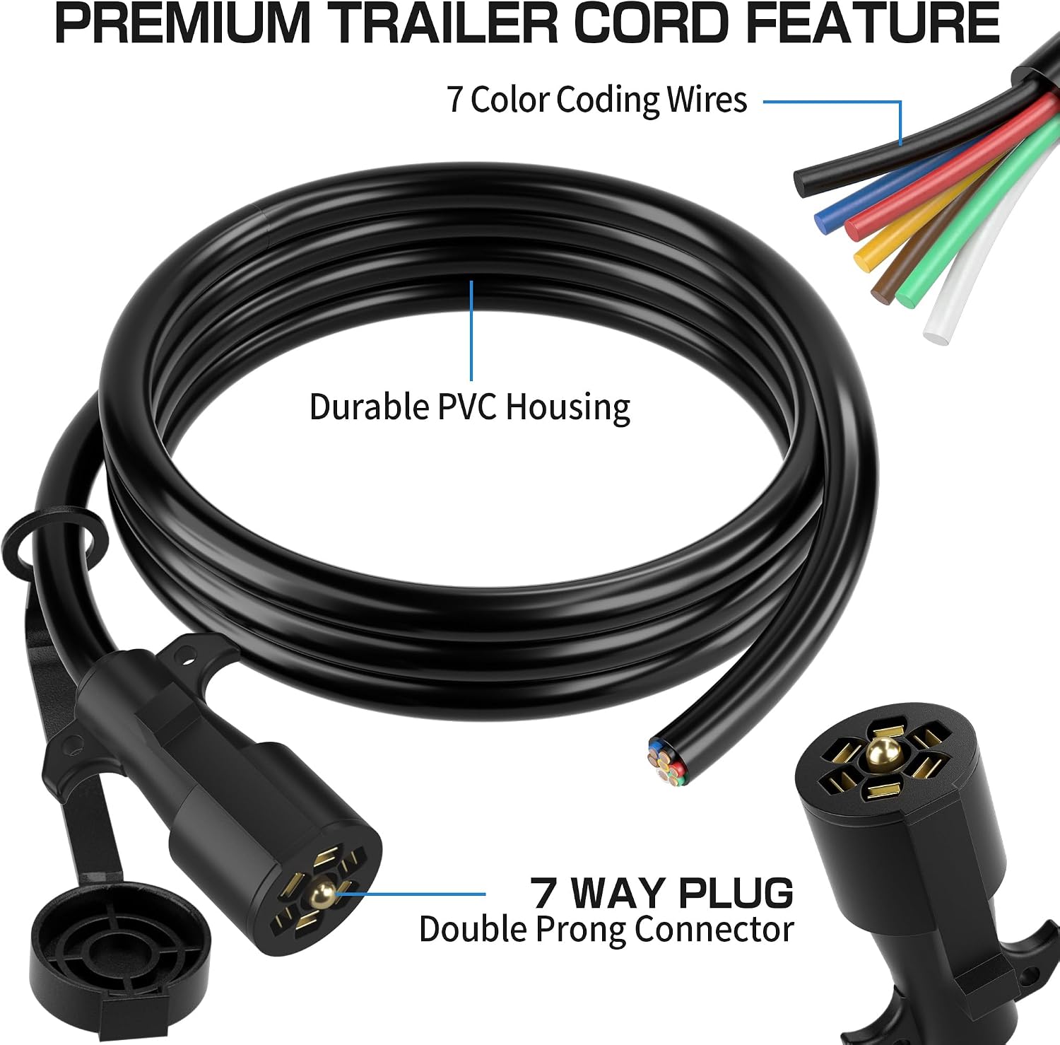 Thumbnail 1 de Deluwire 4 FT 7 Pin Trailer Plug — Heavy Duty 7-Way Wiring Harness