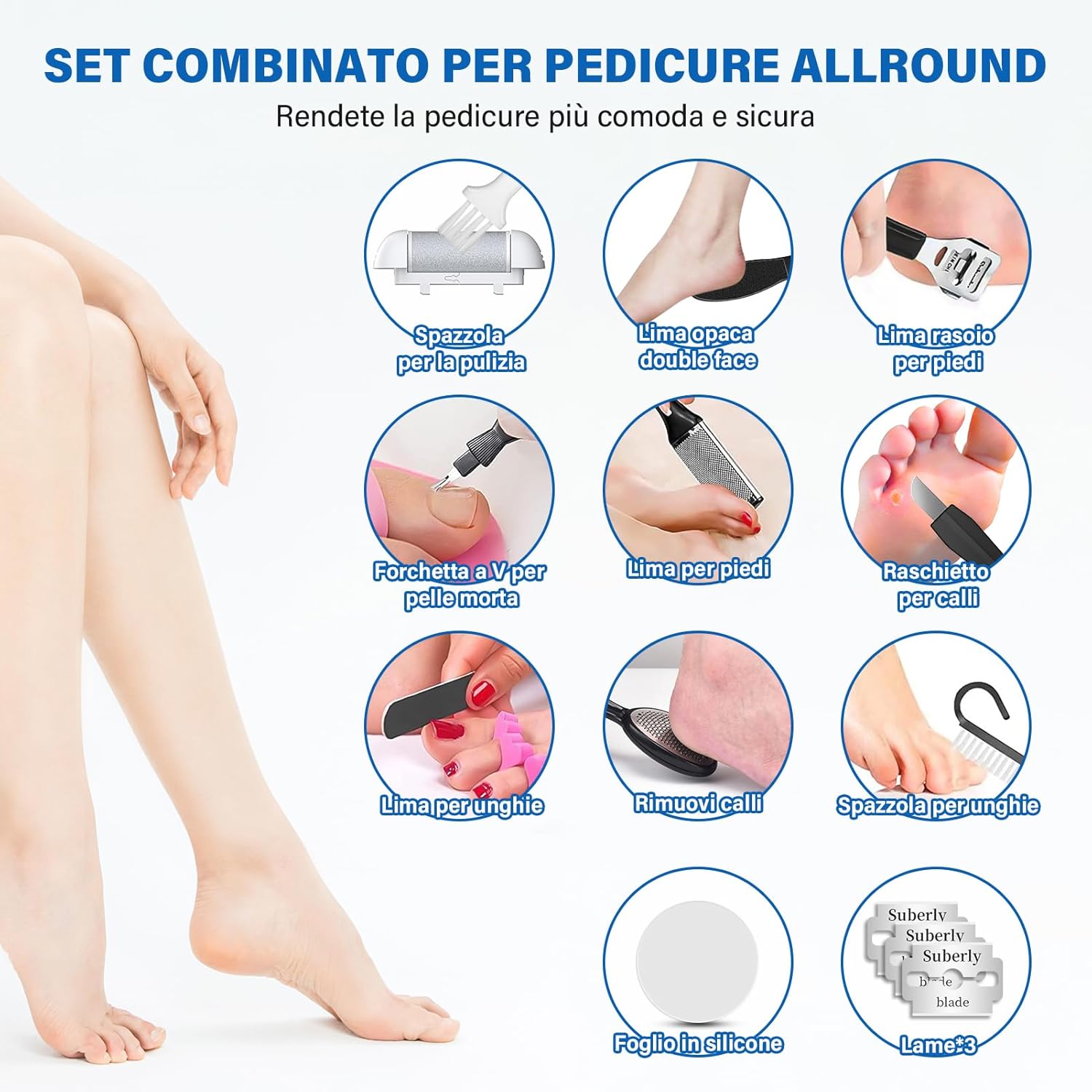 Detalle 2 de Ehomfory Pedicure Elettrico Professionale Piedi — Set completo per rimozione calli con rulli di ricambio e illuminazione