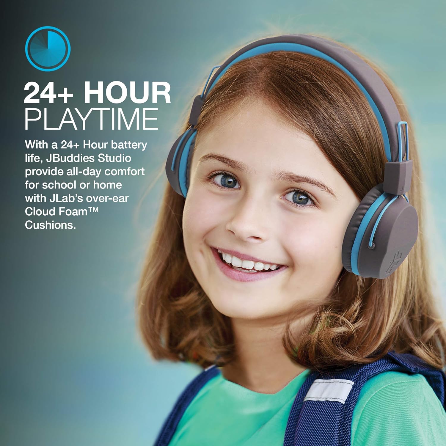 Thumbnail 4 de JLab JBuddies Studio Casque audio Bluetooth enfant (petite taille) avec limiteur de volume, micro et 24 h d’autonomie – Bleu