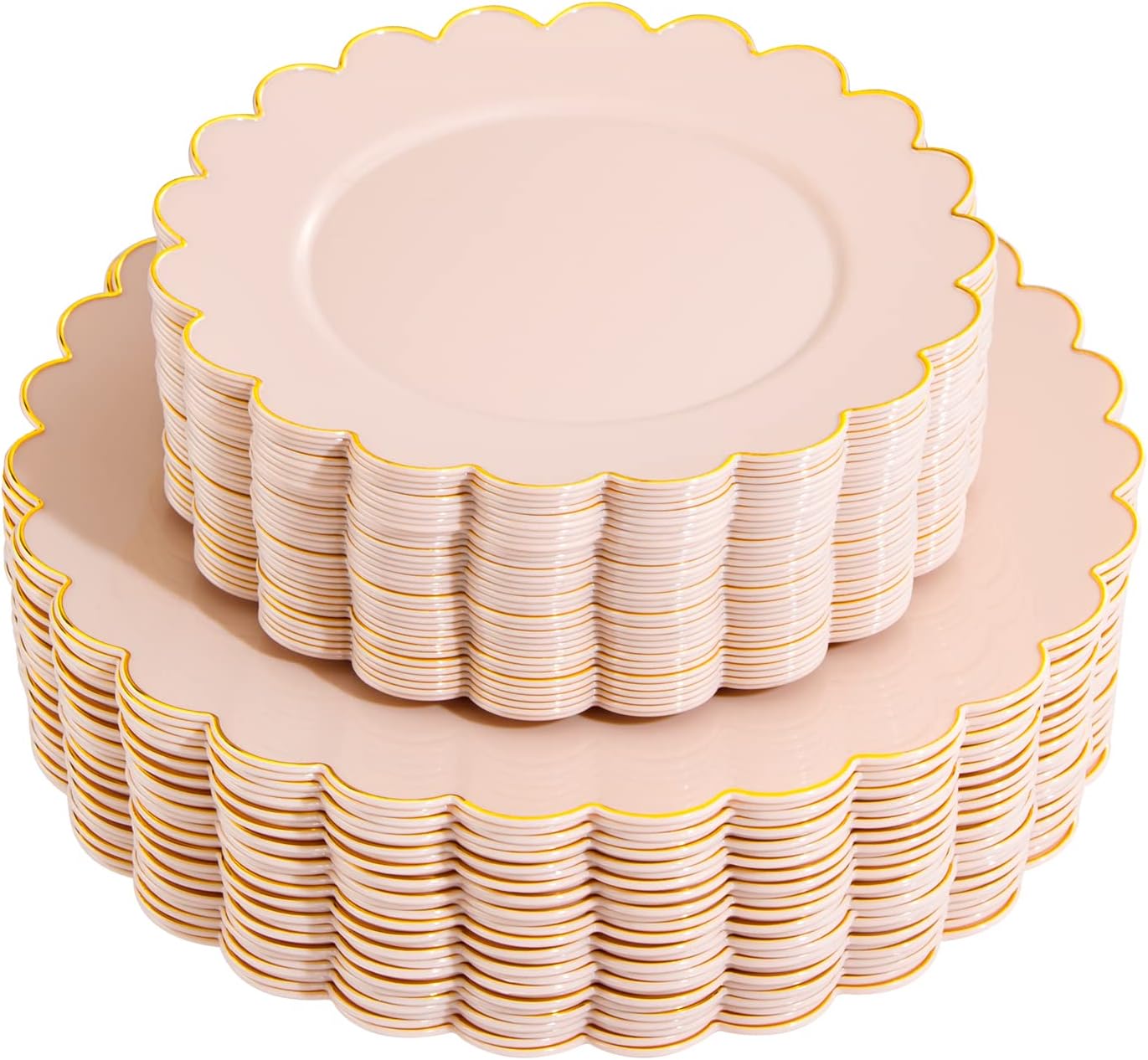 Detalle de LIYH 60 Pcs Pink Plastic Plates with Gold Pink Rim – 30 Dinner (10.25") + 30 Dessert (7.5")