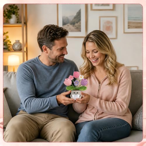 Detalle de Cadeau Tulipe en Tricot Fait Main de XIZIDA - Carte motivante pour Femme