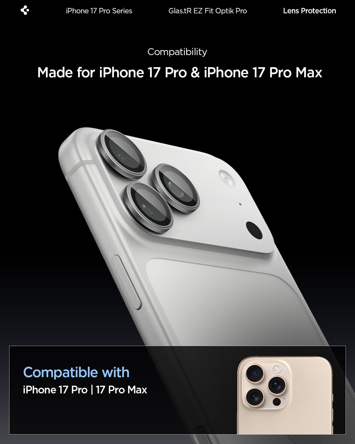 Thumbnail 1 de Spigen Glas.tR EZ Fit Optik Pro Protection caméra pour iPhone 17 Pro / Pro Max (2 pièces) – gris