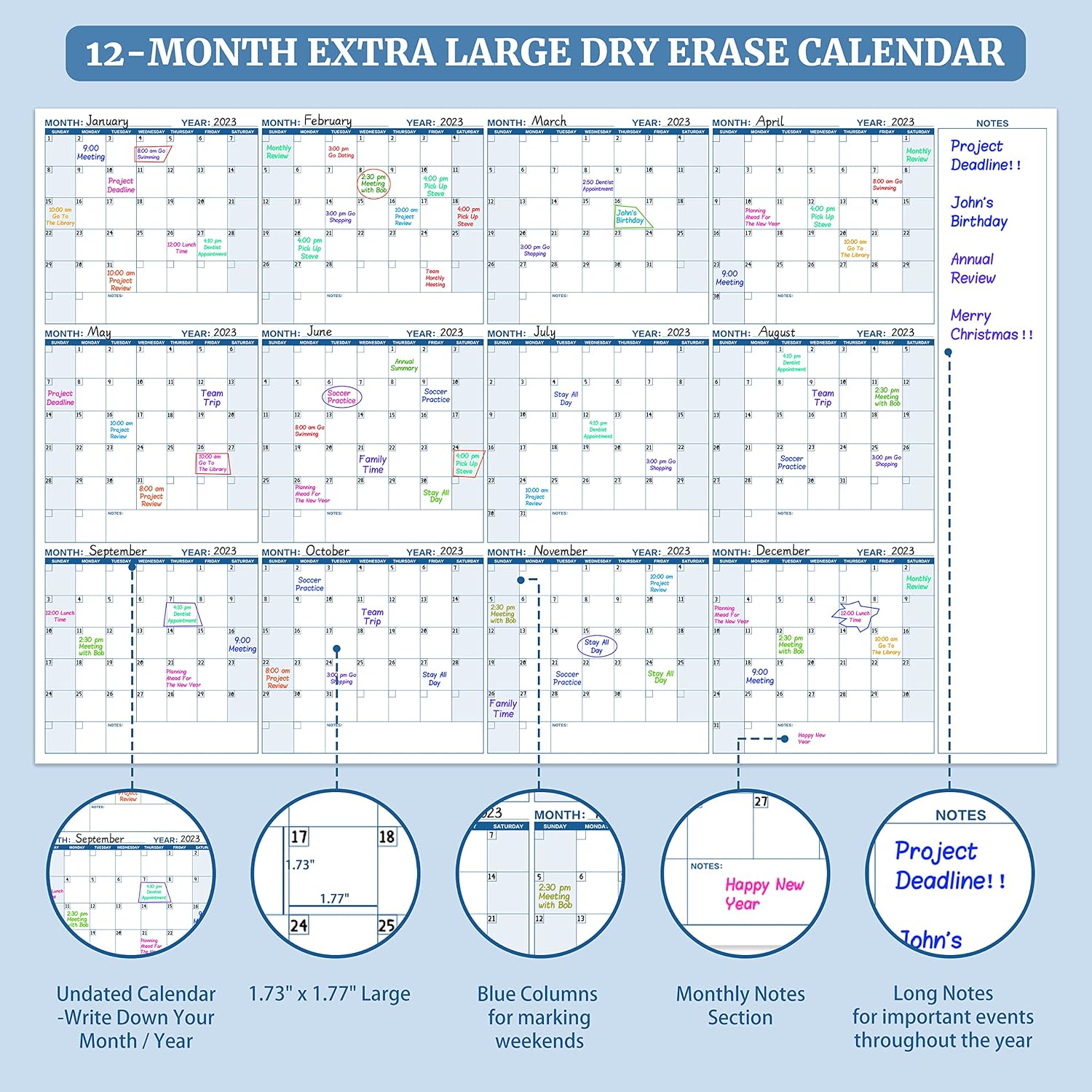 Detalle de Large Wall Calendar 147.32 x 94 cm reusable wall planner ๐
