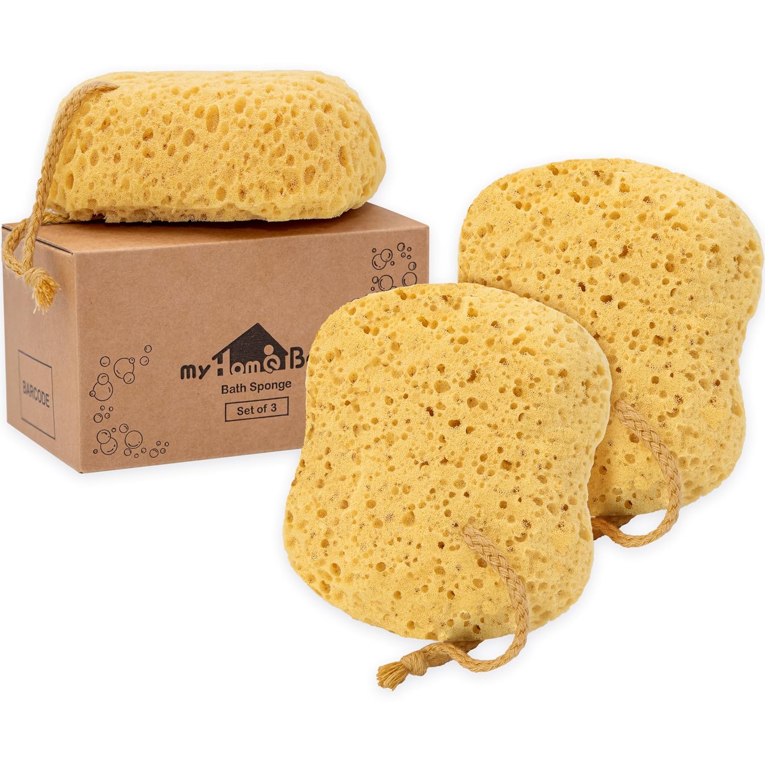Detalle de myHomeBody Bath Sponge, Foam Loofah – Large, 3 Pack (Curvy) for Rich Lather and Gentle Exfoliation