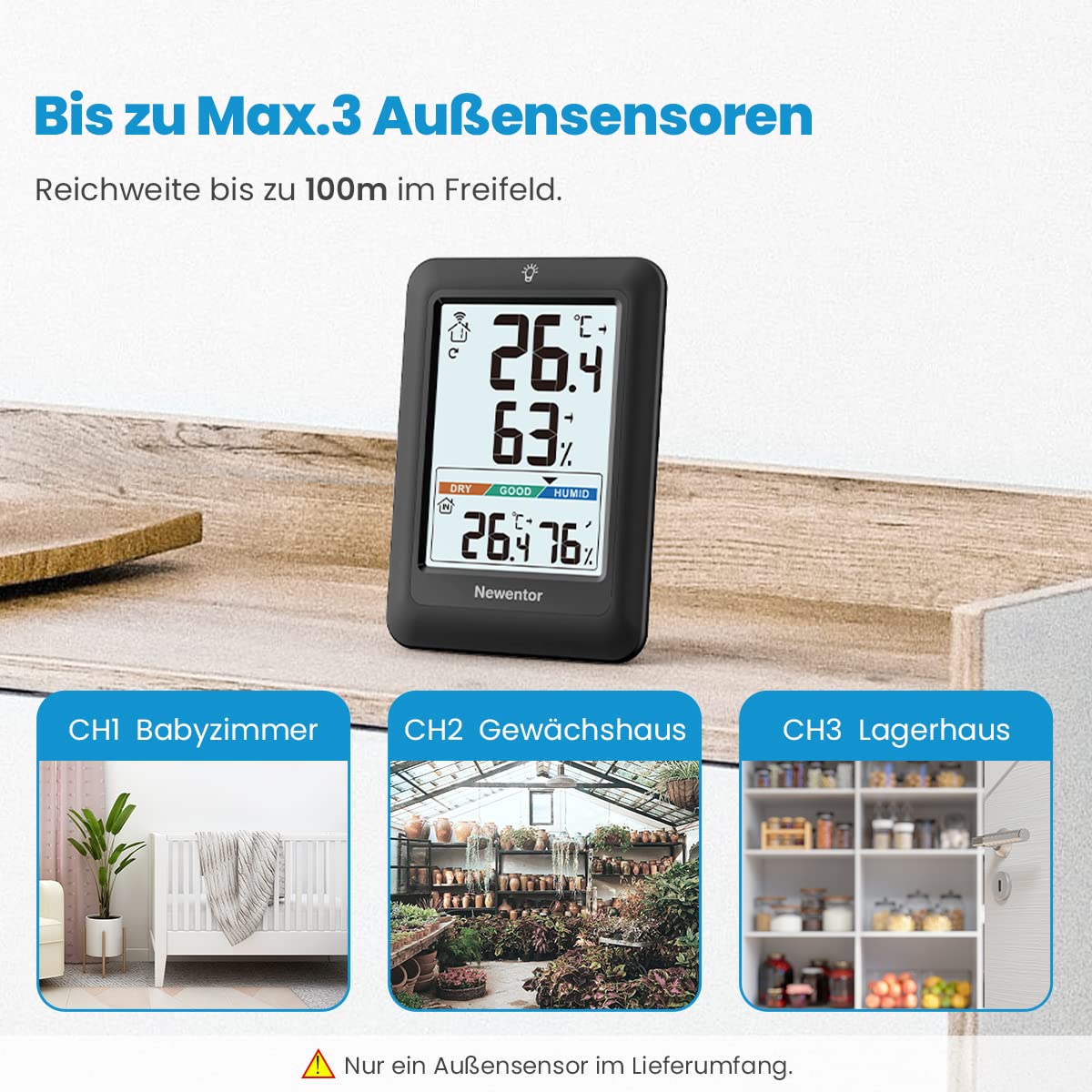 Thumbnail 5 de Newentor MAX MIN Thermometer innen außen – Funk-Wetterstation mit 1 Außensensor, VA-Display