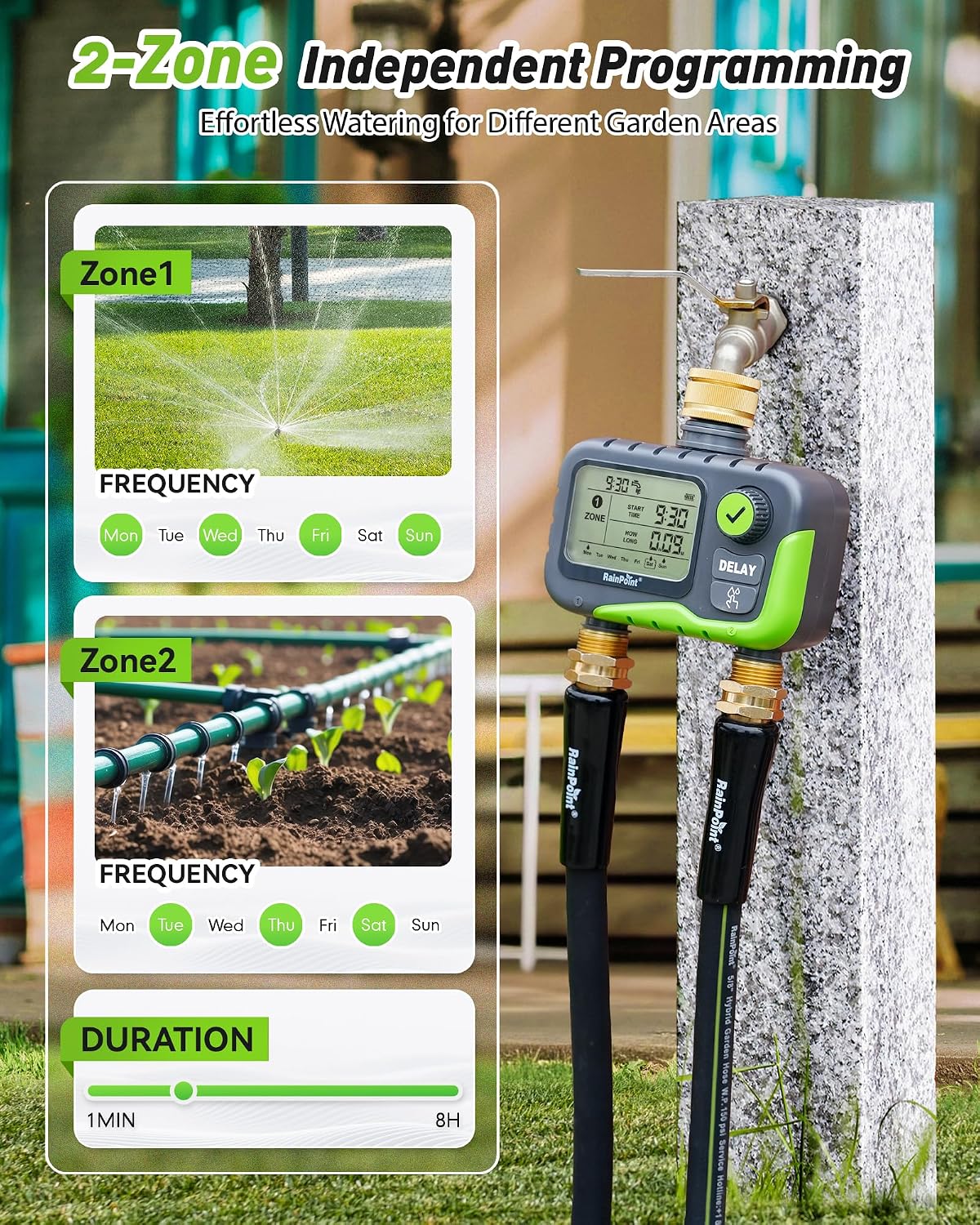 Thumbnail 4 de RAINPOINT 2-Zone Water Timer Kit with Solar Panel: A practical, self-sufficient irrigation solution