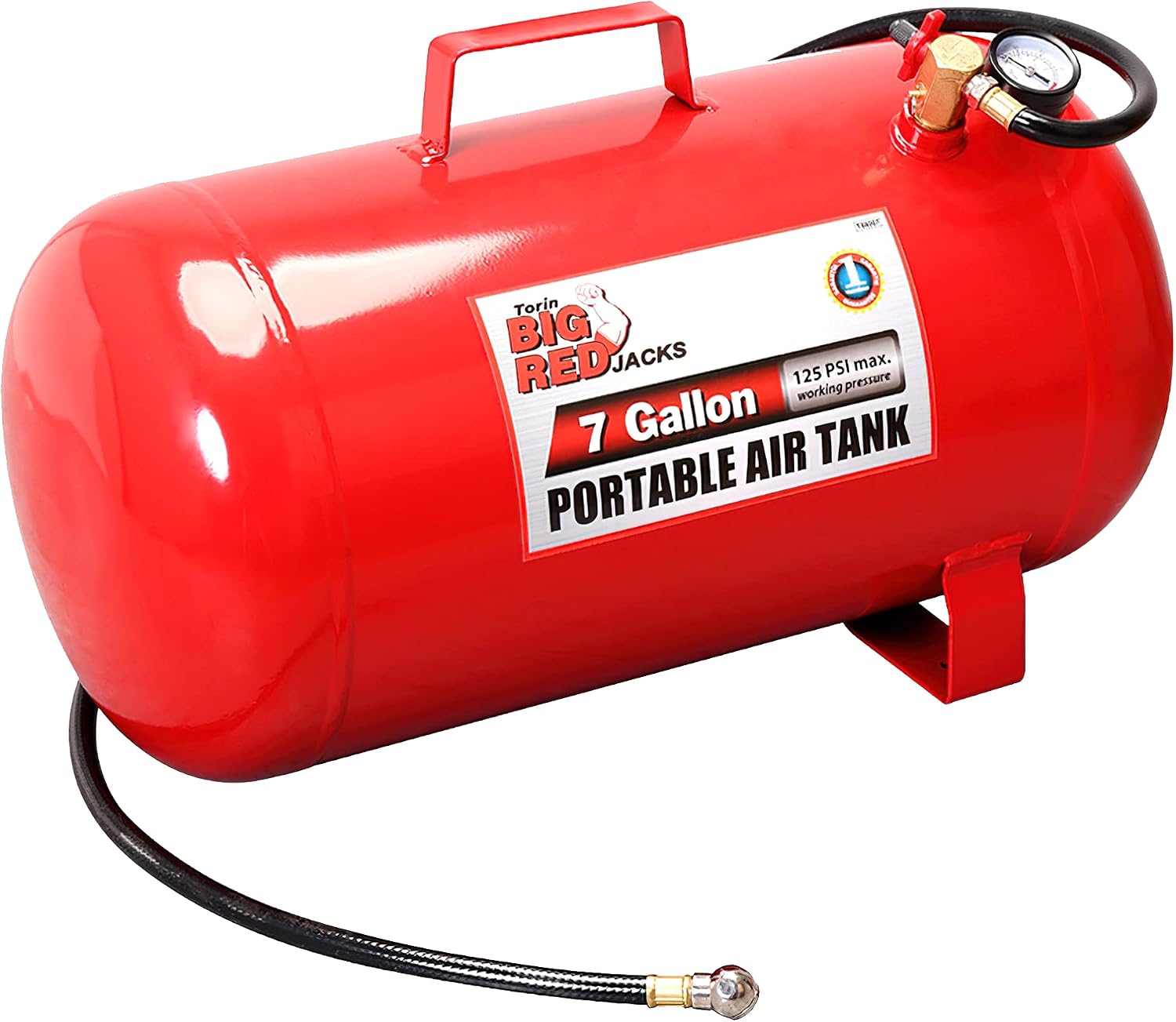 Detalle de Torin T88007 draagbare luchttank van 7 gallon in aluminium, rood