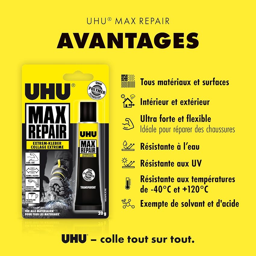 Detalle de UHU Max Repair Power - Adhesivo Extrafuerte para 1001 Reparaciones 💪