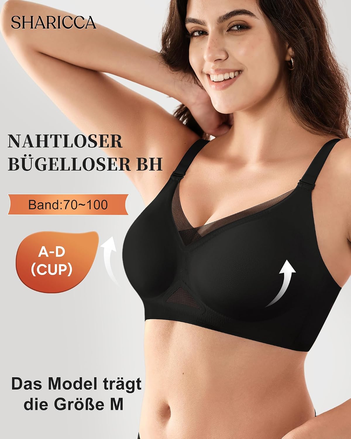 Detalle 2 de SHARICCA Damen BH ohne Bügel Push-Up Spitzen-BH – Nahtloser T-Shirt BH mit Vollbügel, atmungsaktiv