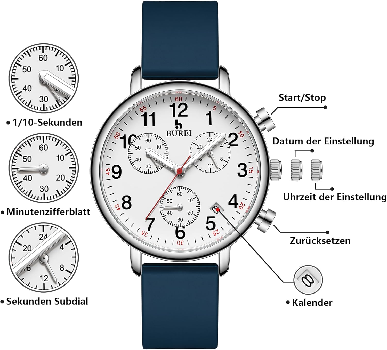 Detalle 2 de BUREI Montre d'infirmière étanche