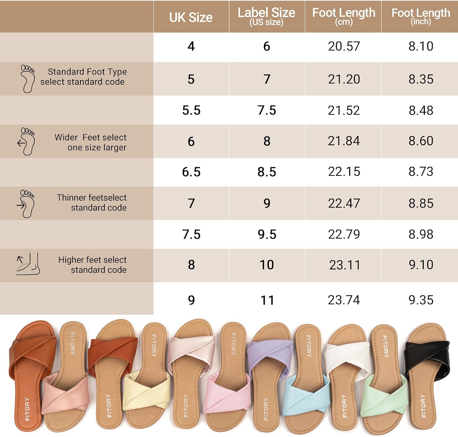 Detalle de FITORY Women's Flat Sandals with Comfy Leather – Casual Slip-On Slides for Summer