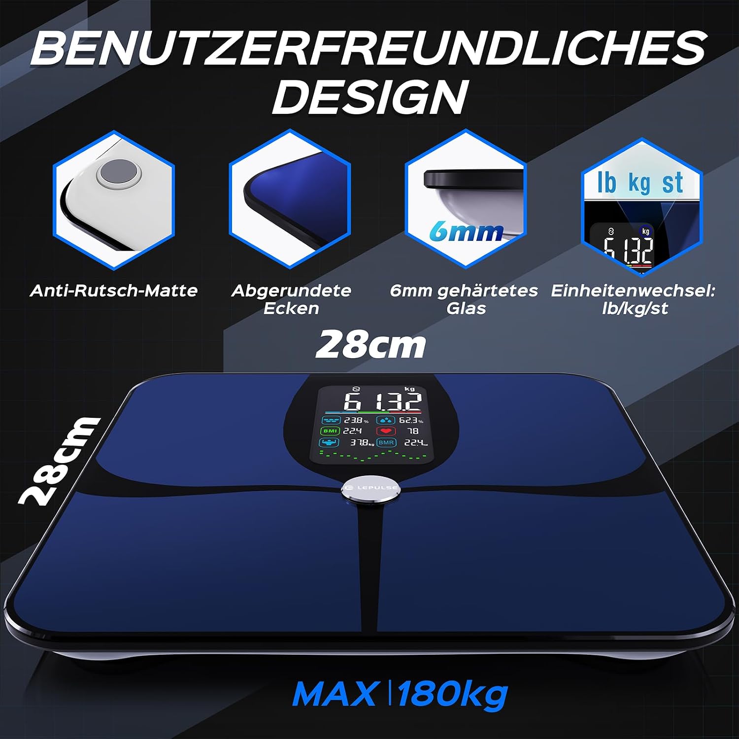 Thumbnail 6 de LEPULSE Balance connectée Grand Écran — impédancemètre intelligent et analyse de 22 données corporelles