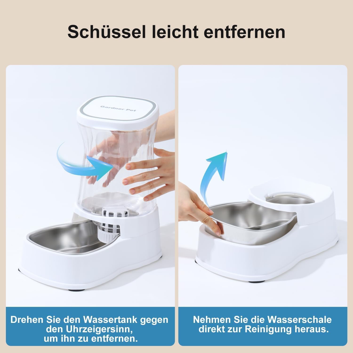 Thumbnail 6 de Gardner Pet Futterautomat Katze 3,85 L – Gravitation Wasserspender aus Edelstahl, BPA-frei, ohne Strom, weiß