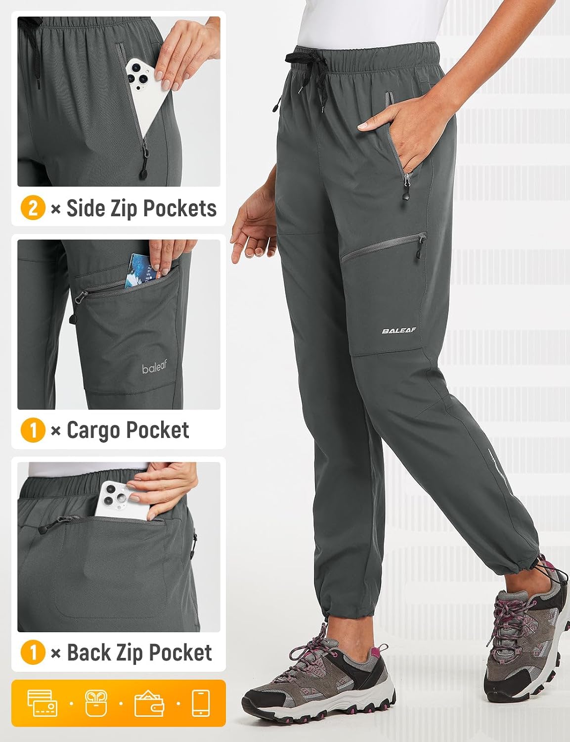 Thumbnail 6 de Baleaf Women's Hiking Pants: Quick-Dry, Water-Resistant, Elastic-Waist Cargo Pants
