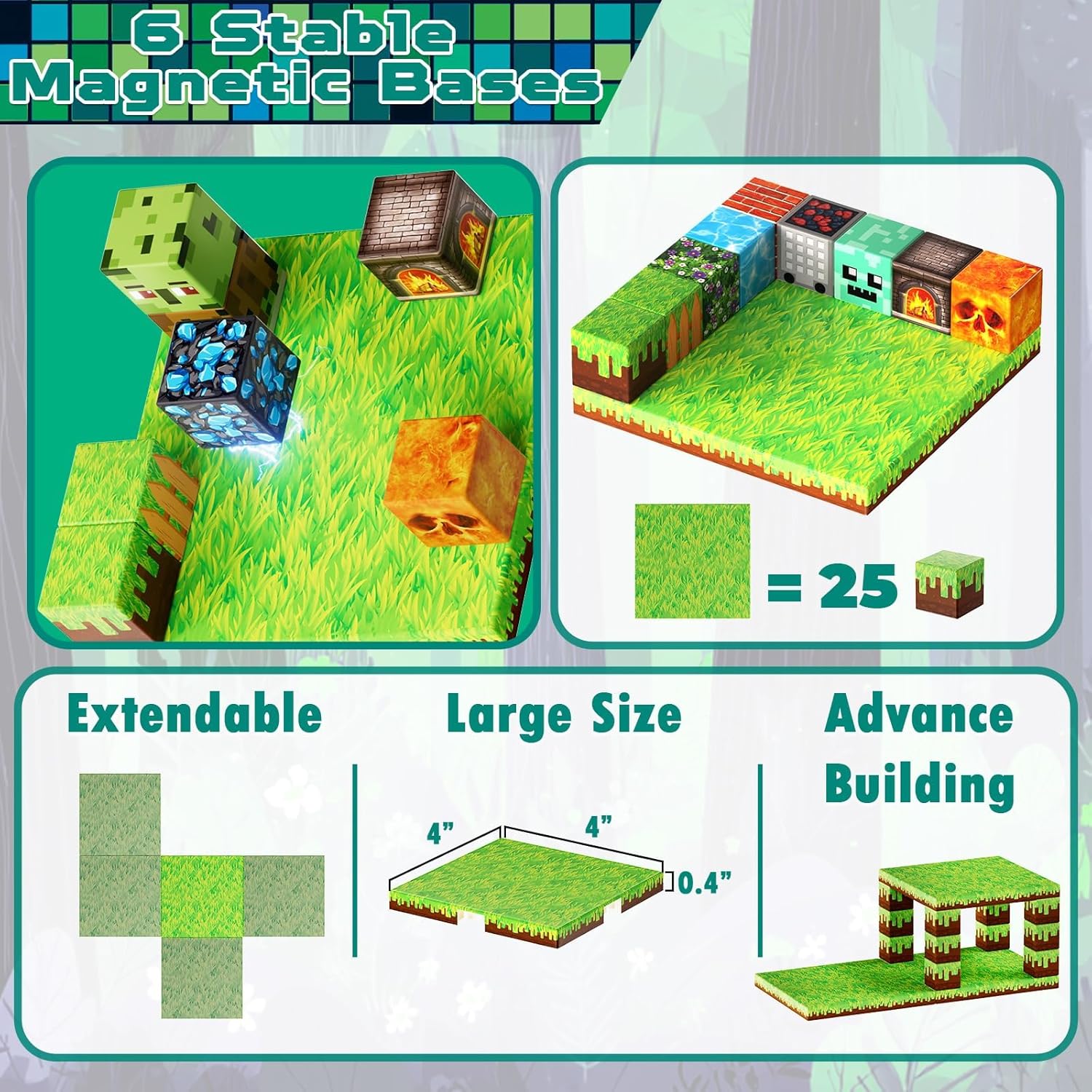 Detalle de 200PCS Magnetic Building Blocks 6 baseplates for kids 🧩