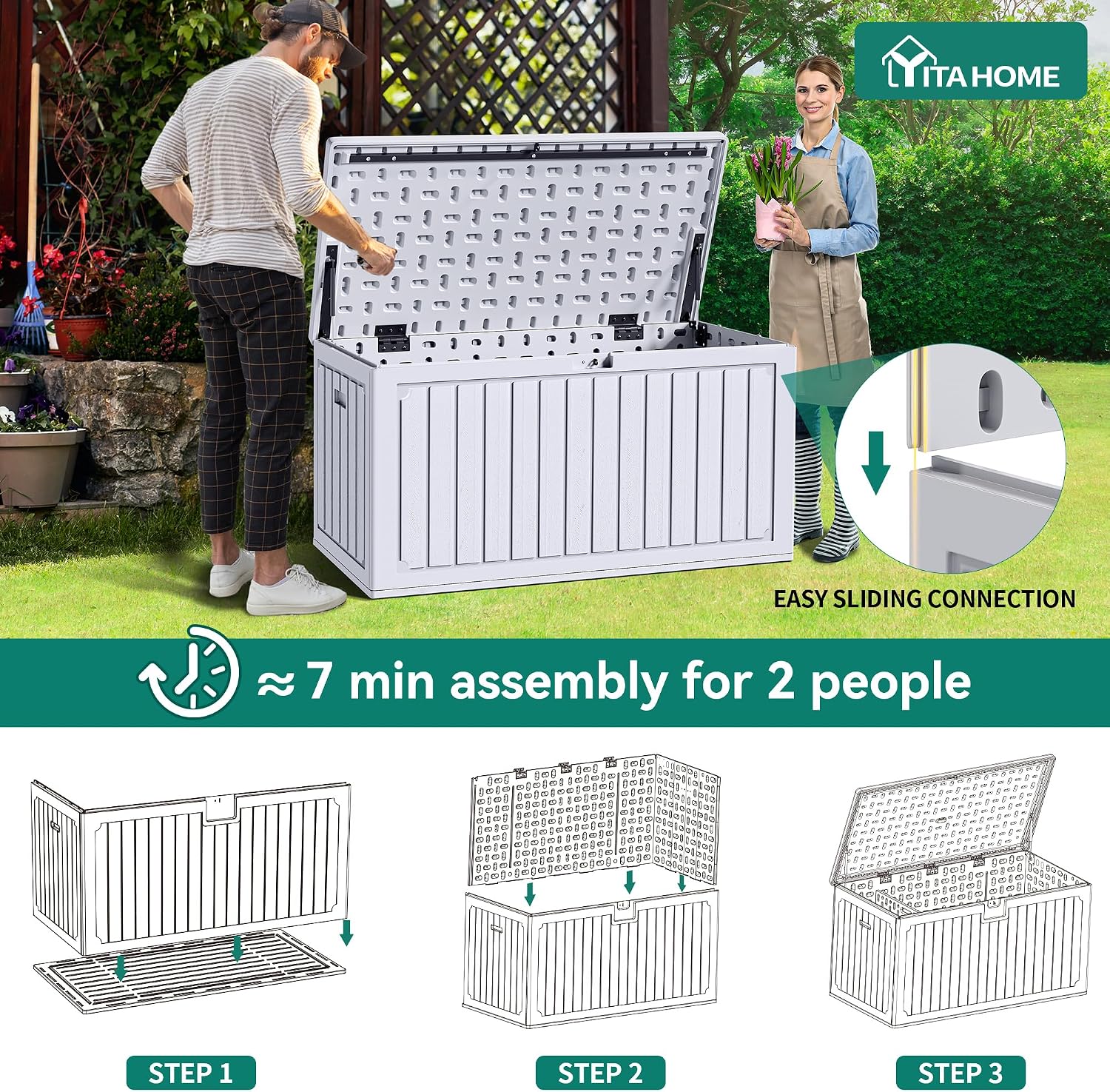 Thumbnail 4 de YITAHOME 303L Garden Outdoor Storage Box – HDPE Resin Deck Box with Lockable Lid