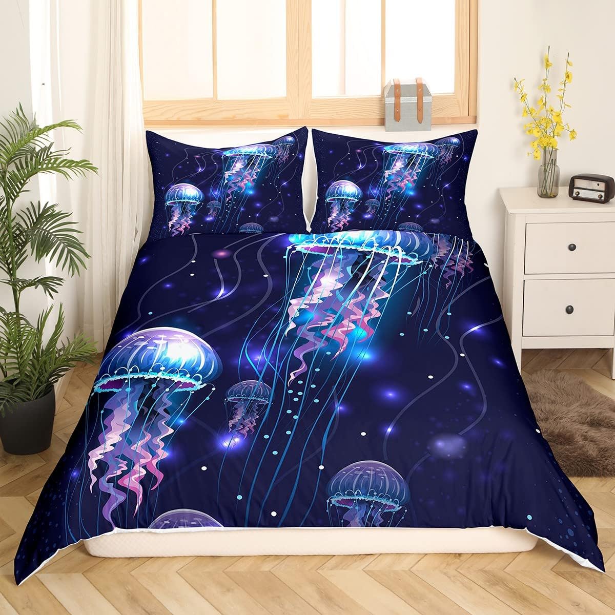 Thumbnail 2 de Homewish Jellyfish comforter cover set for kids – Purple galaxy 3D print duvet cover with 2 pillow shams