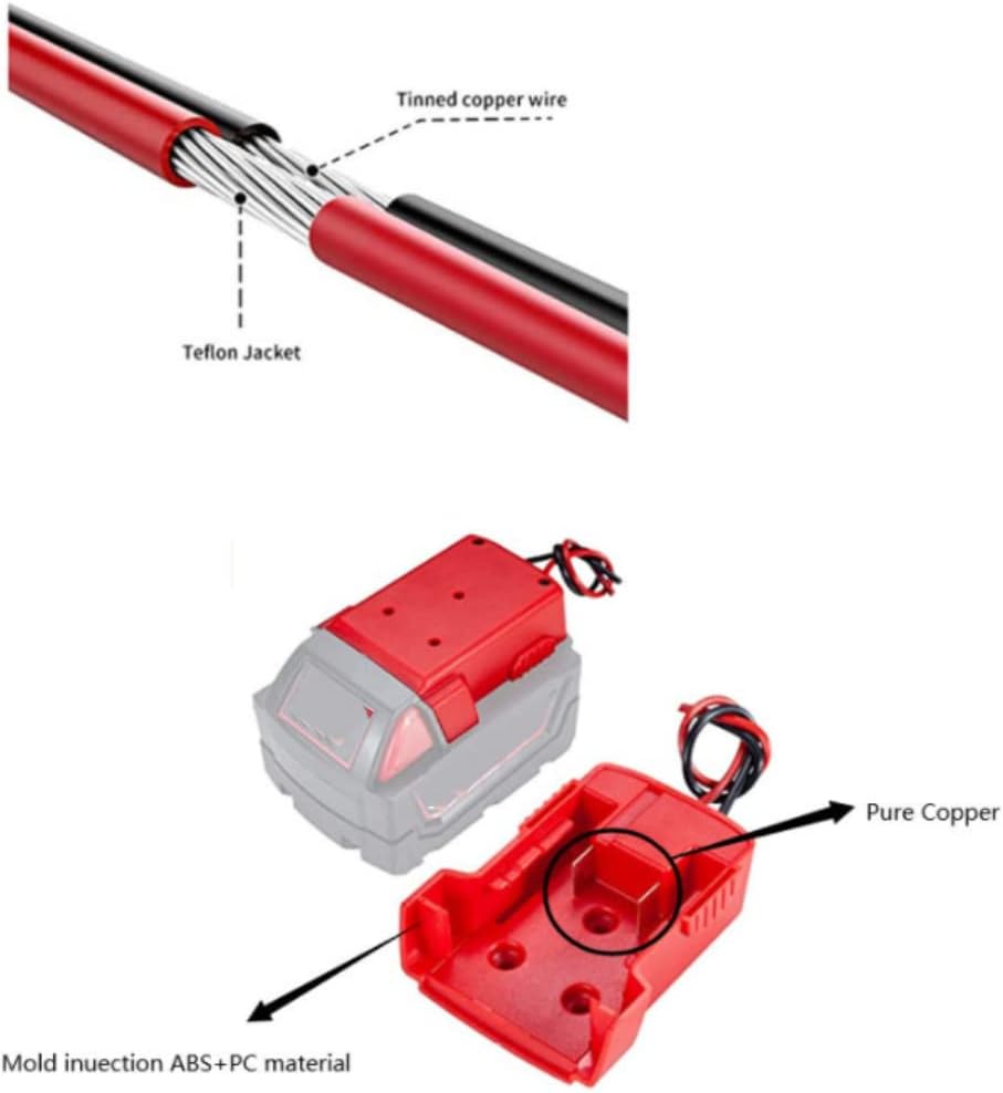 Detalle 2 de Adattatore per Batteria Milwaukee 18V M18 XC18 con Connettore di Alimentazione e Foro di Fissaggio