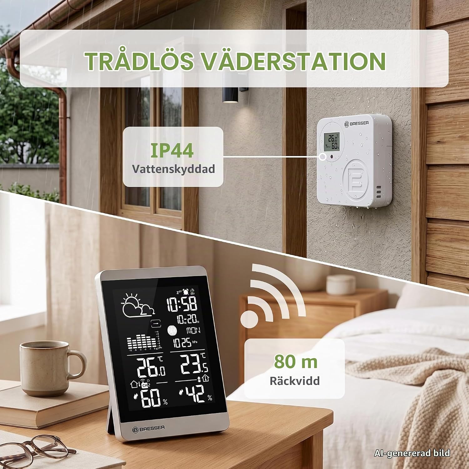Detalle de BRESSER ClimateTemp NDV-NEO 7004360 väderstation med utomhussensor