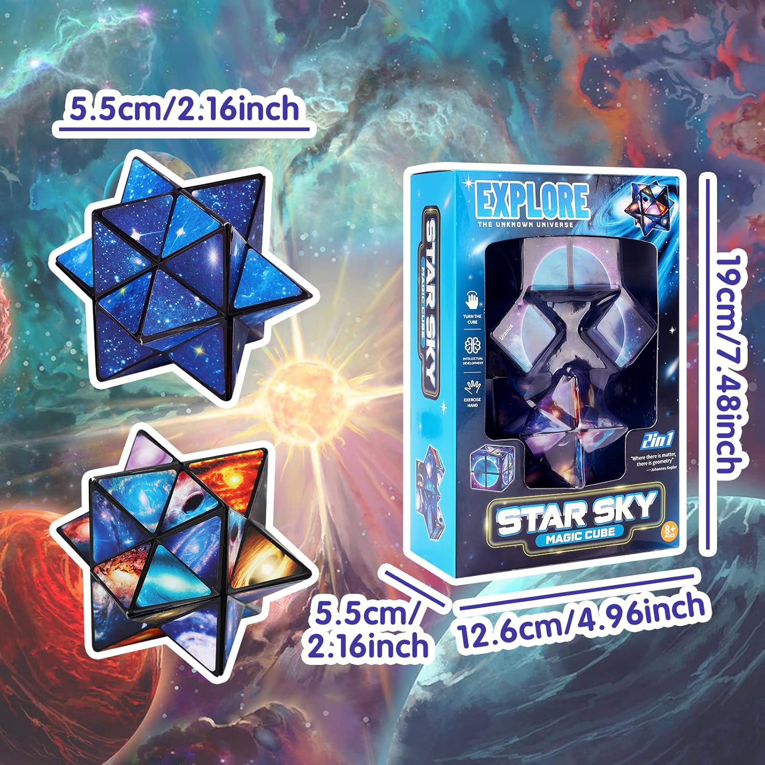 Thumbnail 4 de pearoft 2-in-1 Sternenklarer Himmel Zauberwürfel Infinity-Würfel (Stern- und Galaxienwürfel) – Stressabbau & kreatives Spiel