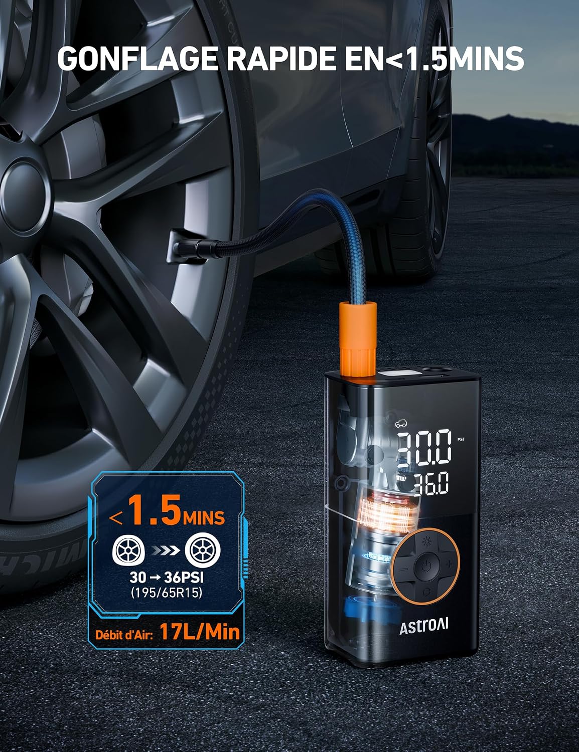 Detalle 2 de AstroAI Gonfleur Pneus 150 PSI