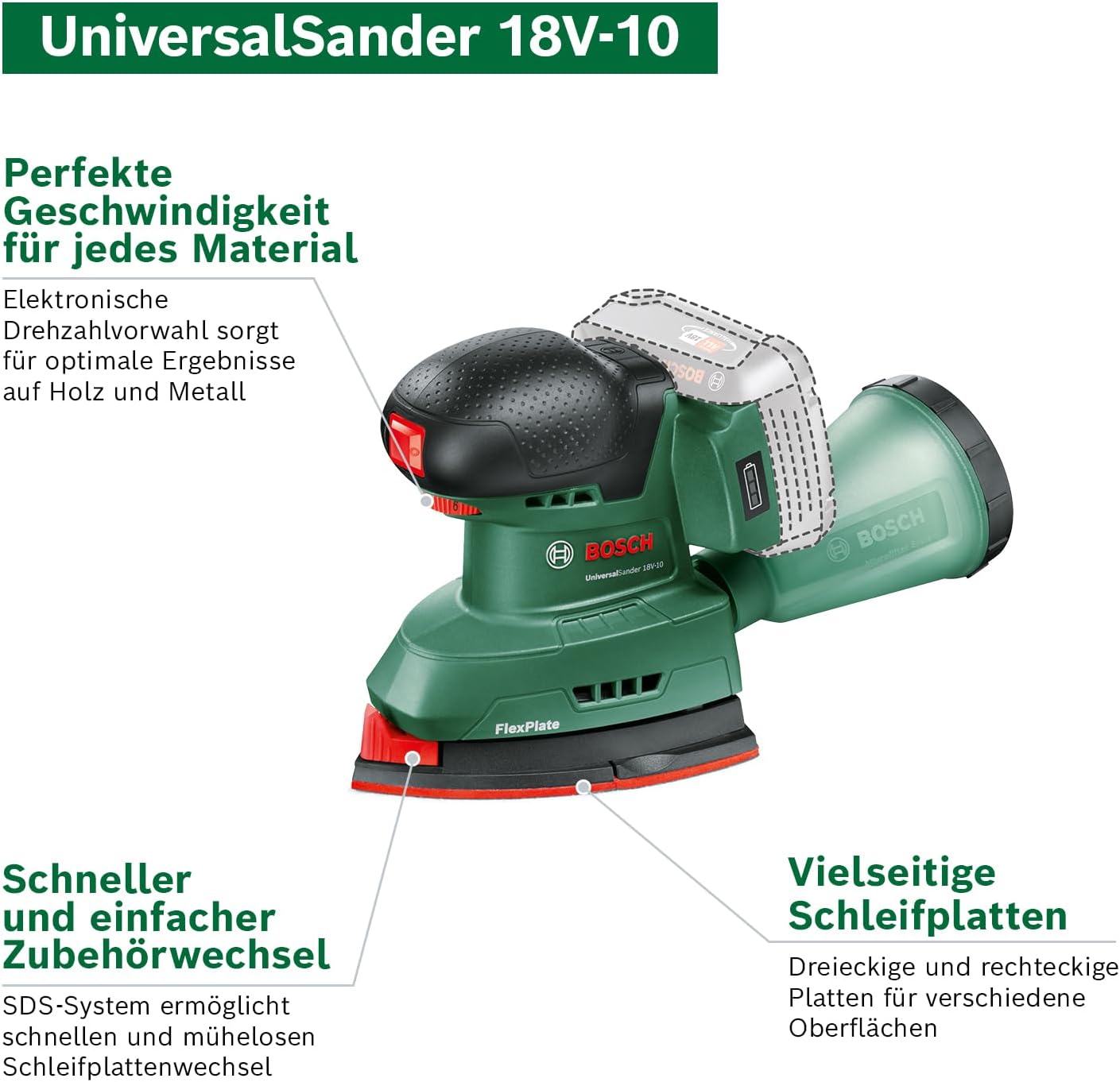 Thumbnail 1 de Bosch Akku-Schleifer UniversalSander 18V-10 (18-Volt-System, ohne Akku) – für DIY-Holzbearbeitung