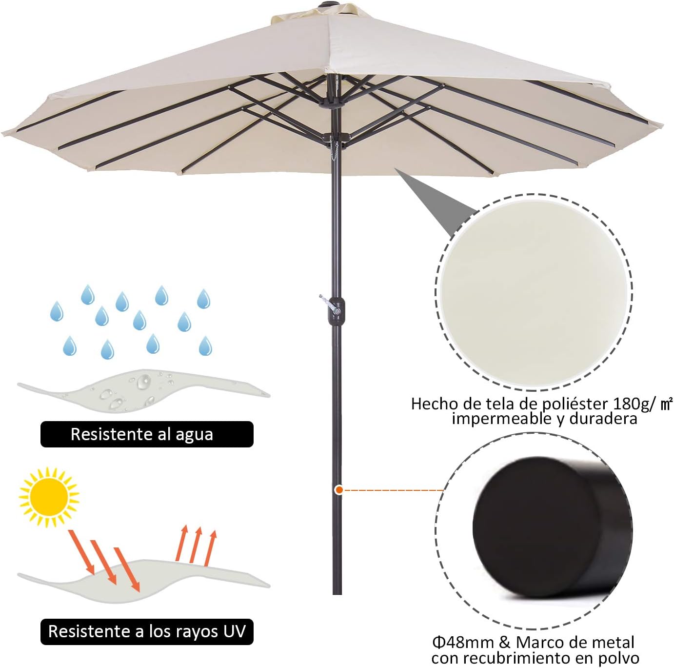 Thumbnail 2 de Outsunny Sombrilla Parasol Doble 4,55 m