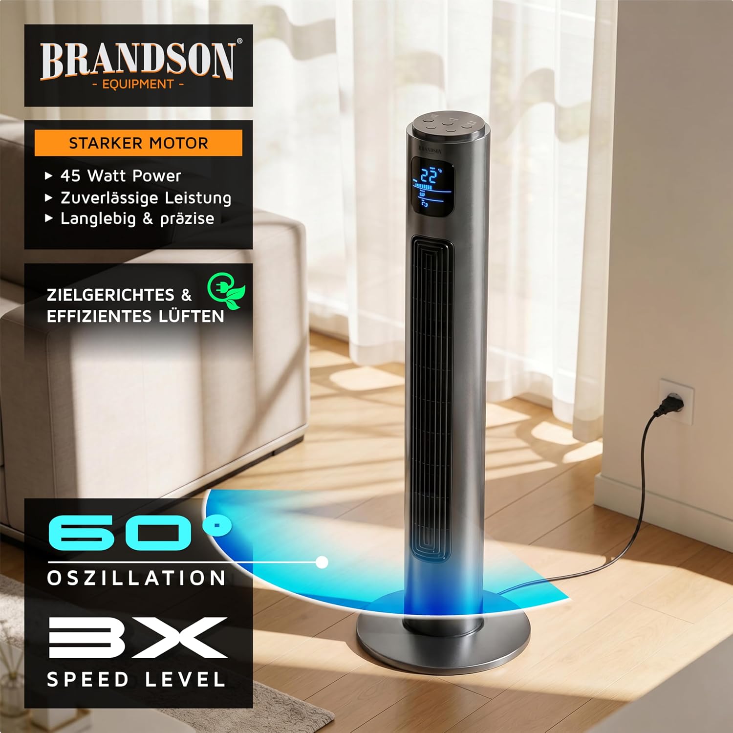 Detalle de Brandson Turmventilator 96 cm mit Fernbedienung