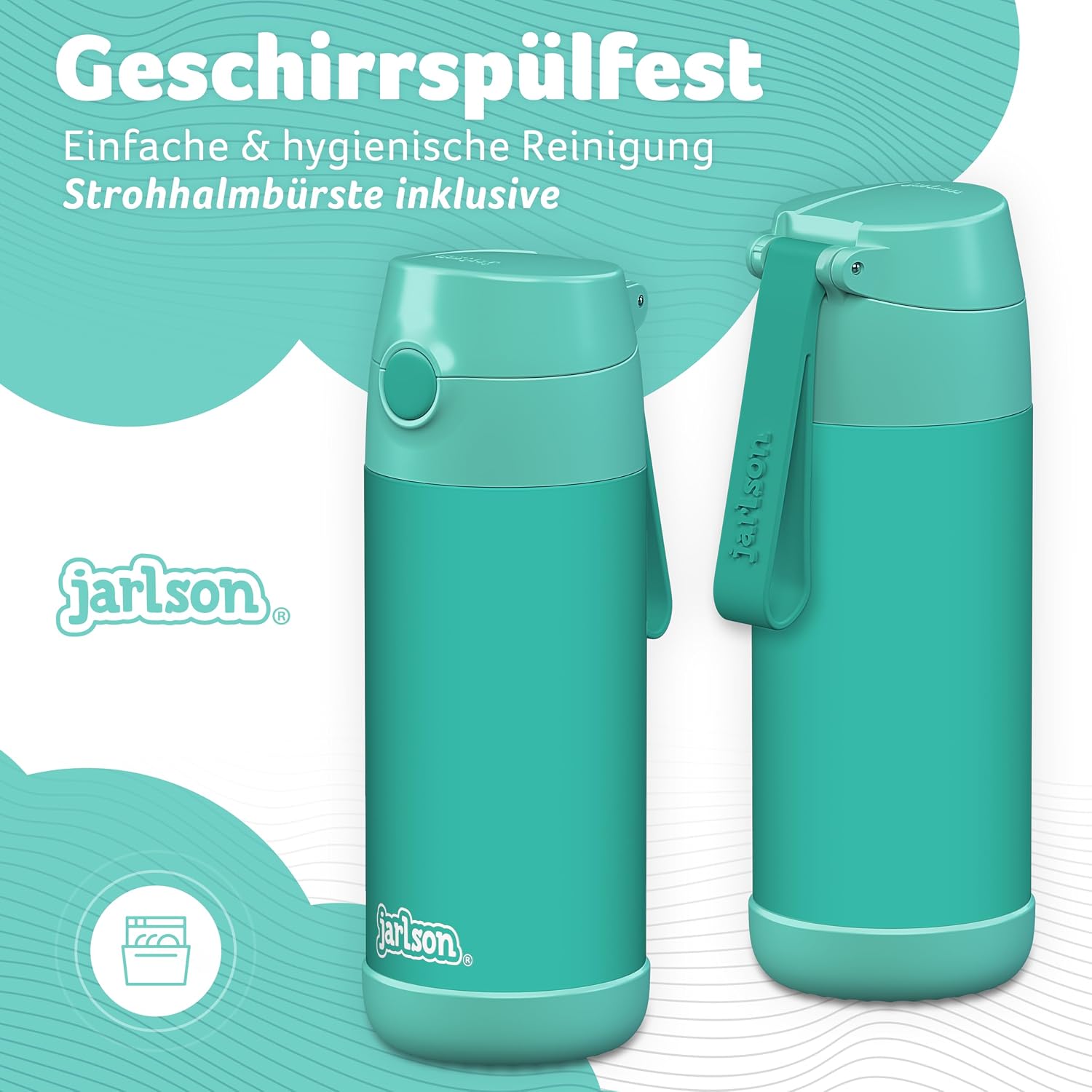 Thumbnail 2 de Jarlson Trinkflasche Charli 350 ml Edelstahl mit Strohhalm – Auslaufsicher, BPA-frei, TÜV geprüft