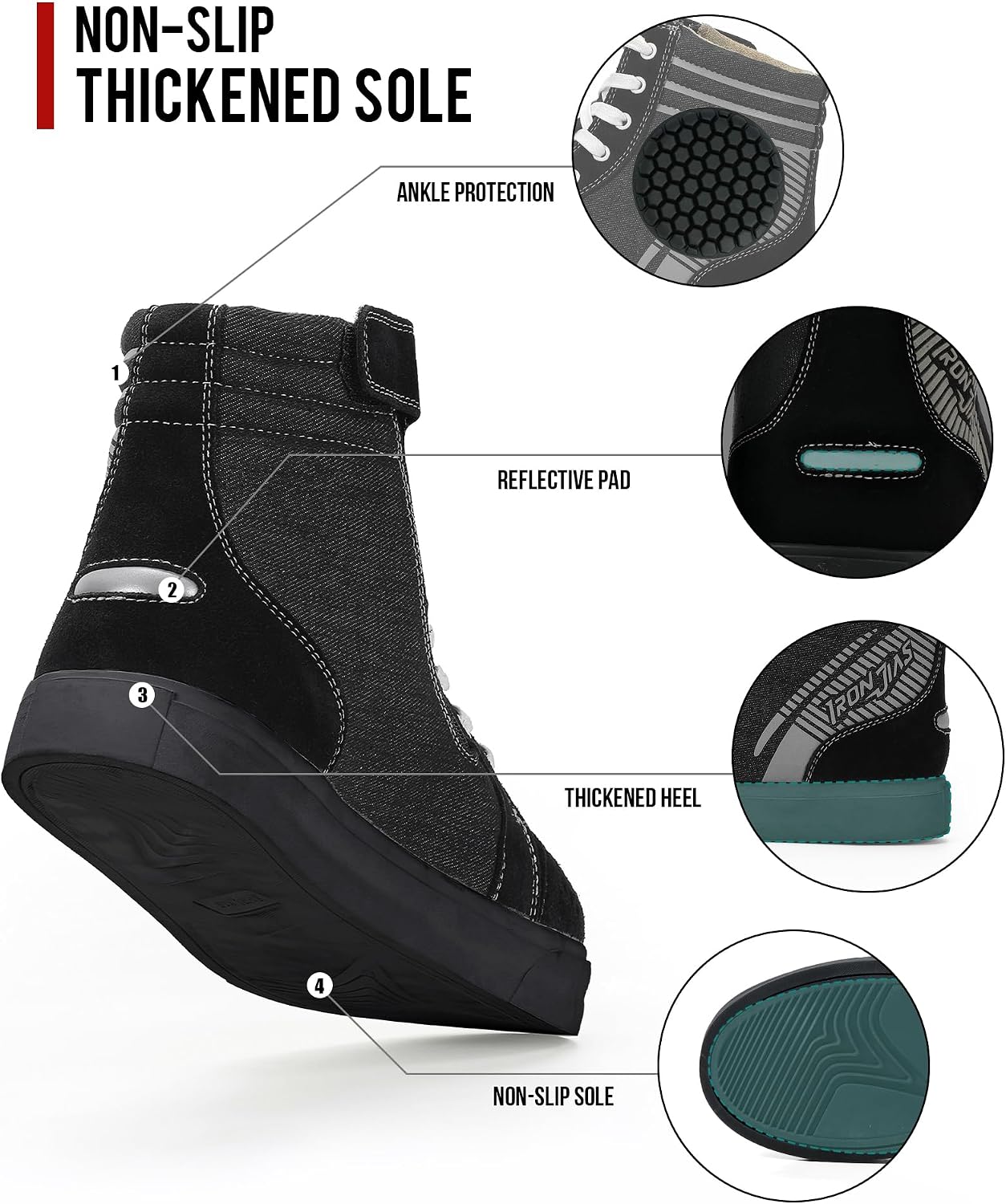 Thumbnail 3 de IRON JIA'S Bottes de moto homme street casual, antidérapantes et respirantes avec fermeture éclair latérale