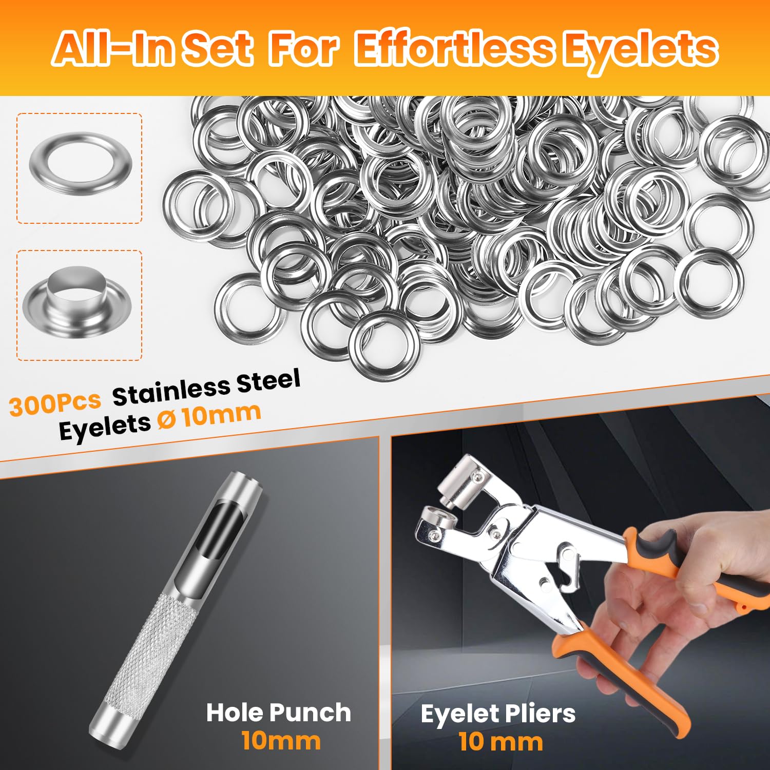 Detalle 2 de Yoxovo Oeillets pour baches – szczypce do oczek, 300 oczek Ø 10 mm