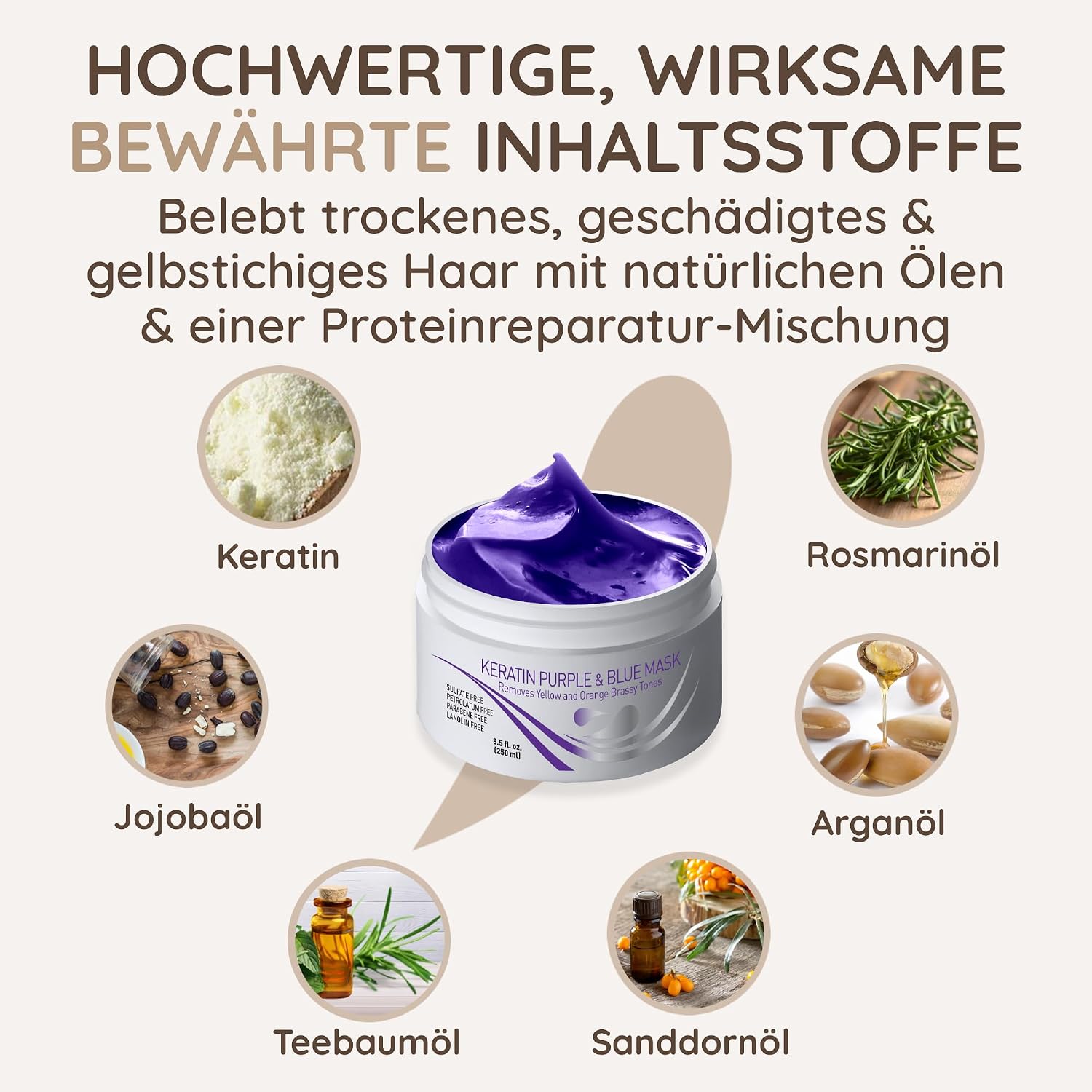 Detalle de Vitamins Keratin Haarkur Silber Haar Maske – Shiny Hair Haarmaske für blondiertes, geschädigtes Haar