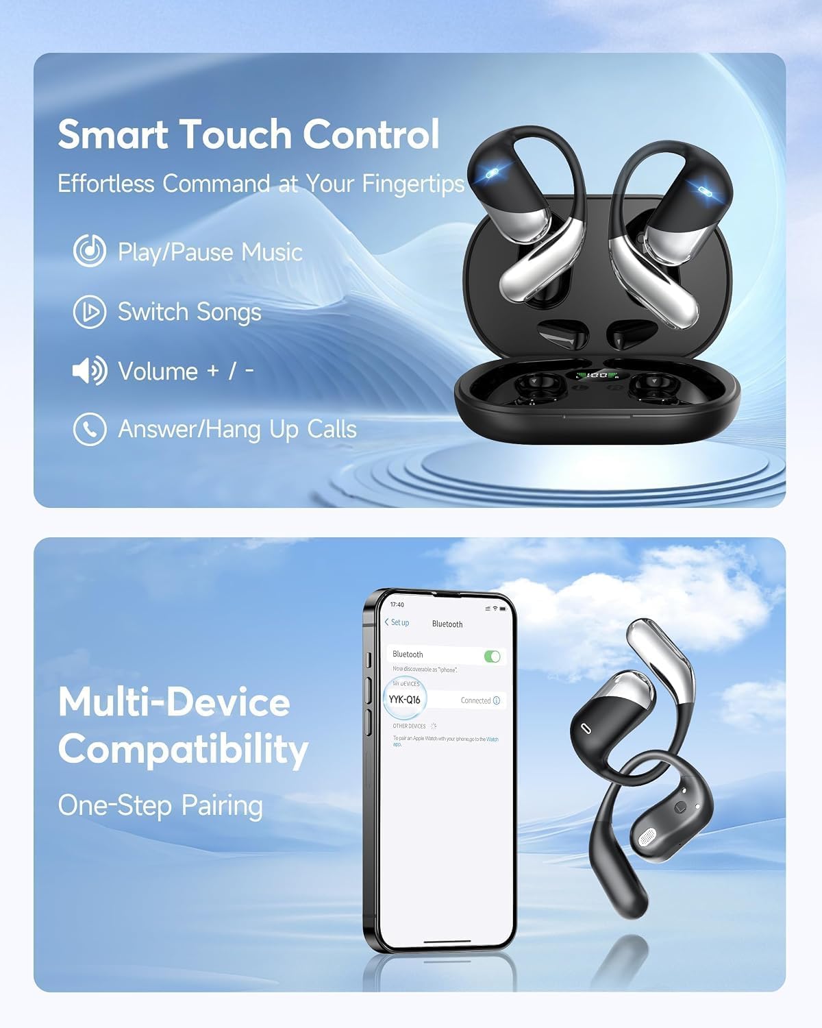 Thumbnail 6 de Ultra Open Ear Earbuds with Soft Over-Ear Hooks — Bluetooth 6.1, 60H Playtime, IP55