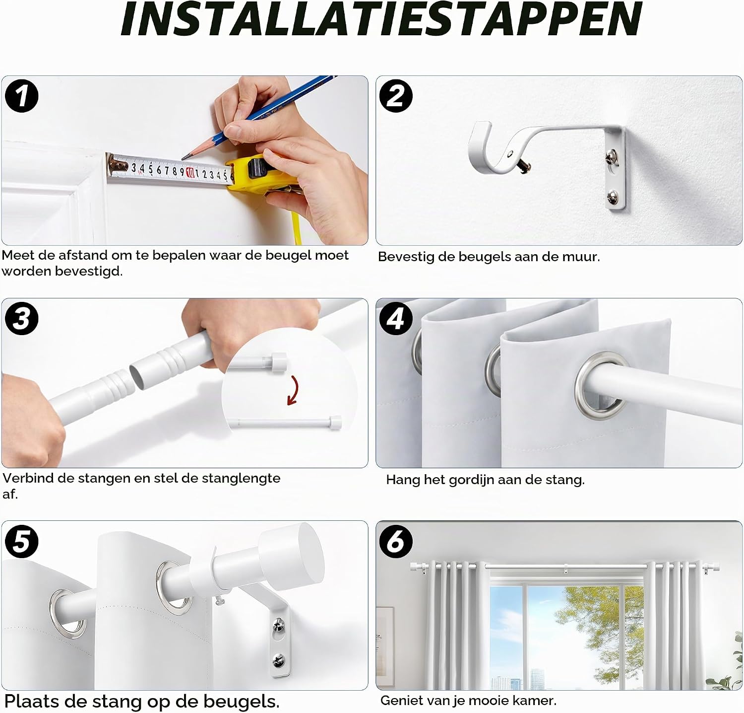 Thumbnail 6 de Deconovo FRSN000488Y-S797 uitschuifbare gordijnroede, wit metaal Ø19 mm