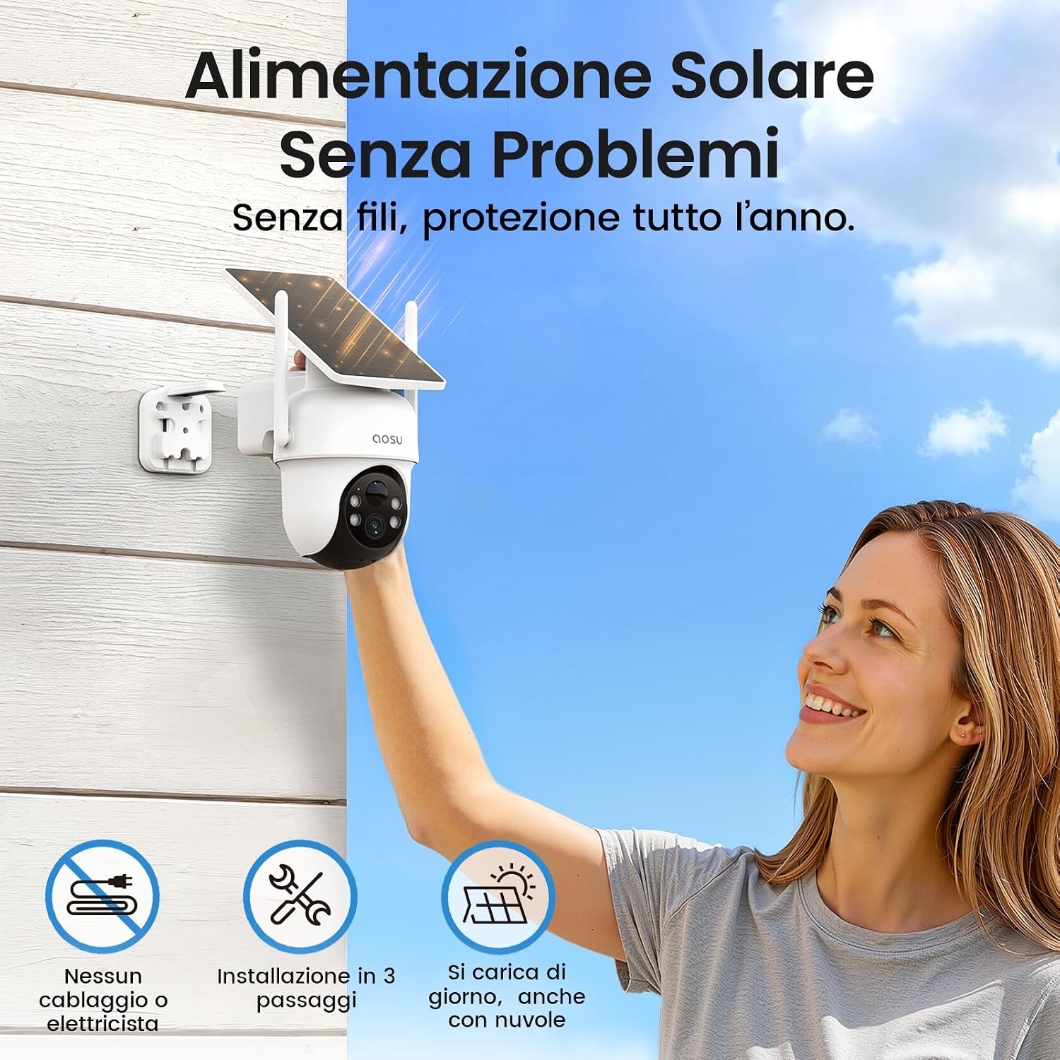 Detalle de aosu 3K Telecamera WiFi esterna senza fili: kit da 8 con aosuCortex e PTZ 360°