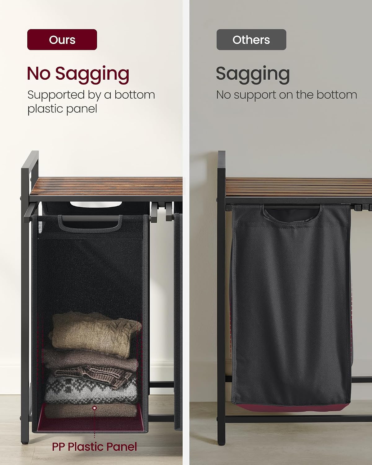 Detalle de VASAGLE Laundry Hamper, 3 Pull-Out Bags