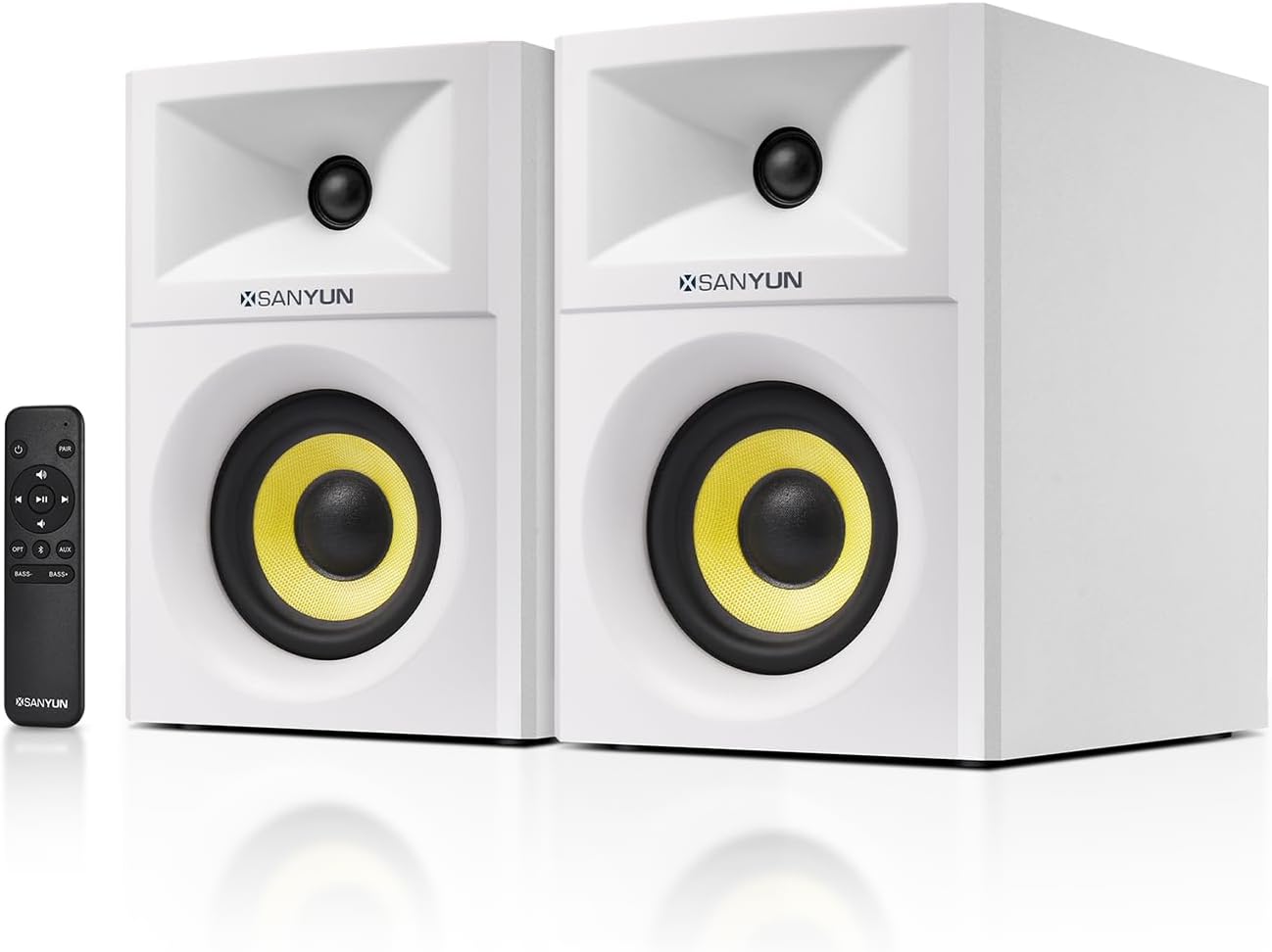Detalle de Sanyun SW205 4" 80W HiFi-Regallautsprecher – kompakter 2.0 Aktivmonitor mit verbessertem 3D-Soundfeld